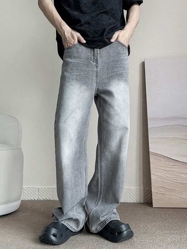Jean Men's American Retro Washed Gray Distressed Jeans Straight Size US 32 / EU 48 - 1 Thumbnail
