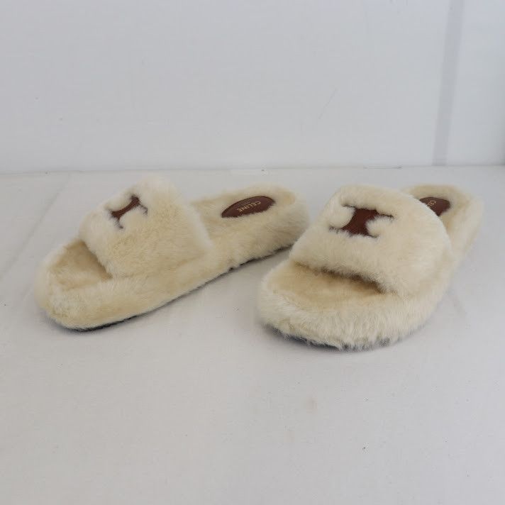 Celine o1rshd1 /dup/ Furry Slippers Slipper Fur Triomphe Size US 9 / IT 39 - 9 Thumbnail