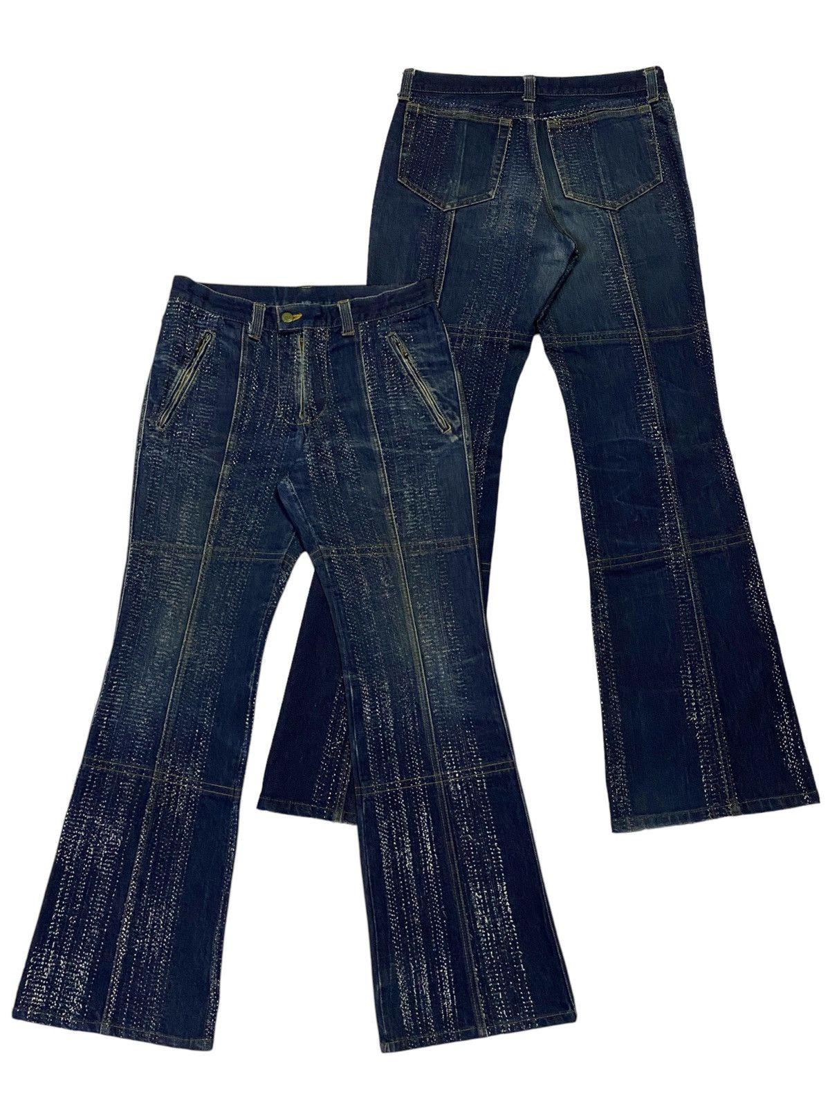 Tornado Mart Tornado Mart Flare Textile Boro Line Style Denim Pants Size US 30 / EU 46 - 1 Thumbnail