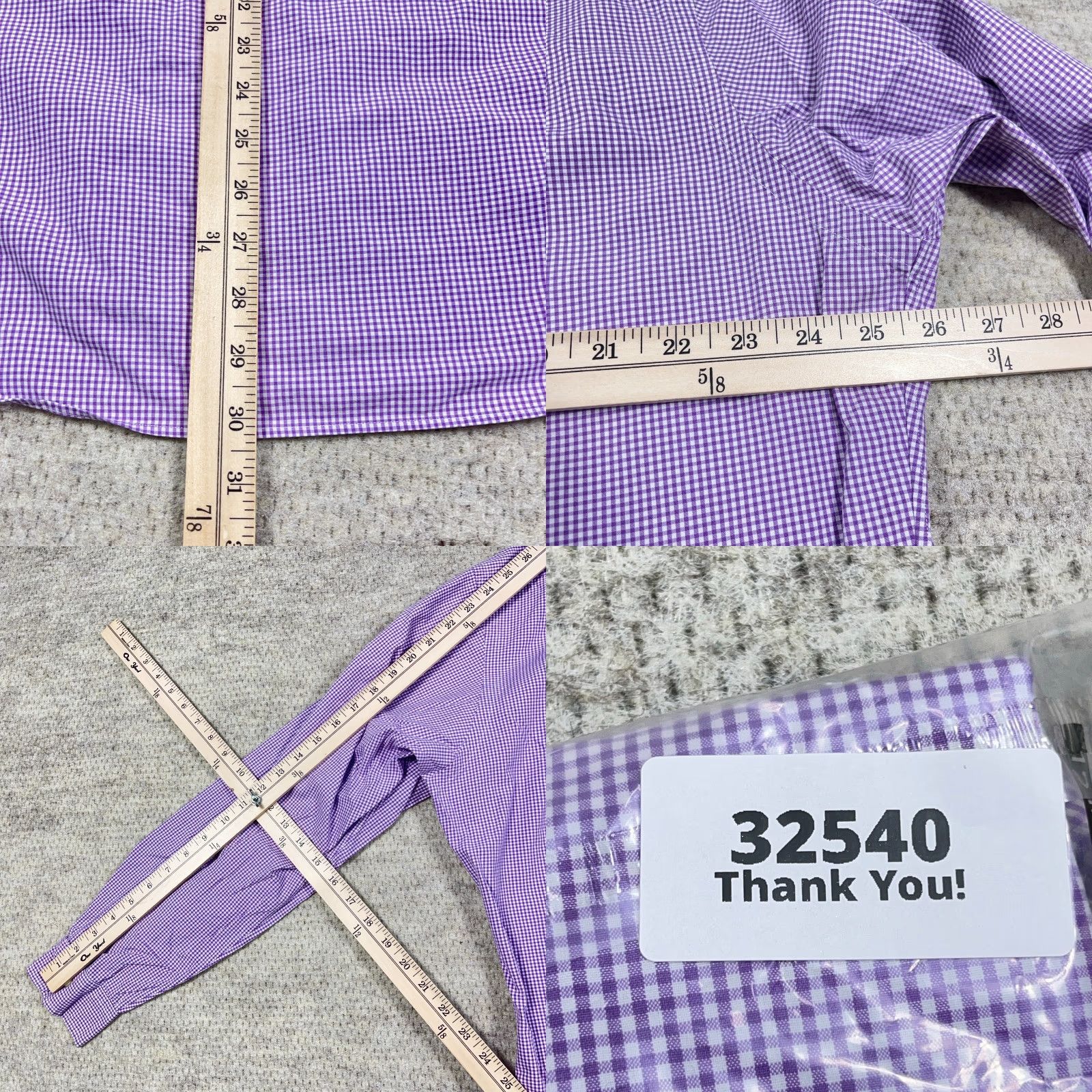 Ralph Lauren VINTAGE Ralph Lauren Shirt Men XL Purple Button Up Gingham Check Poplin Dress Pocket Size 46R - 8 Thumbnail