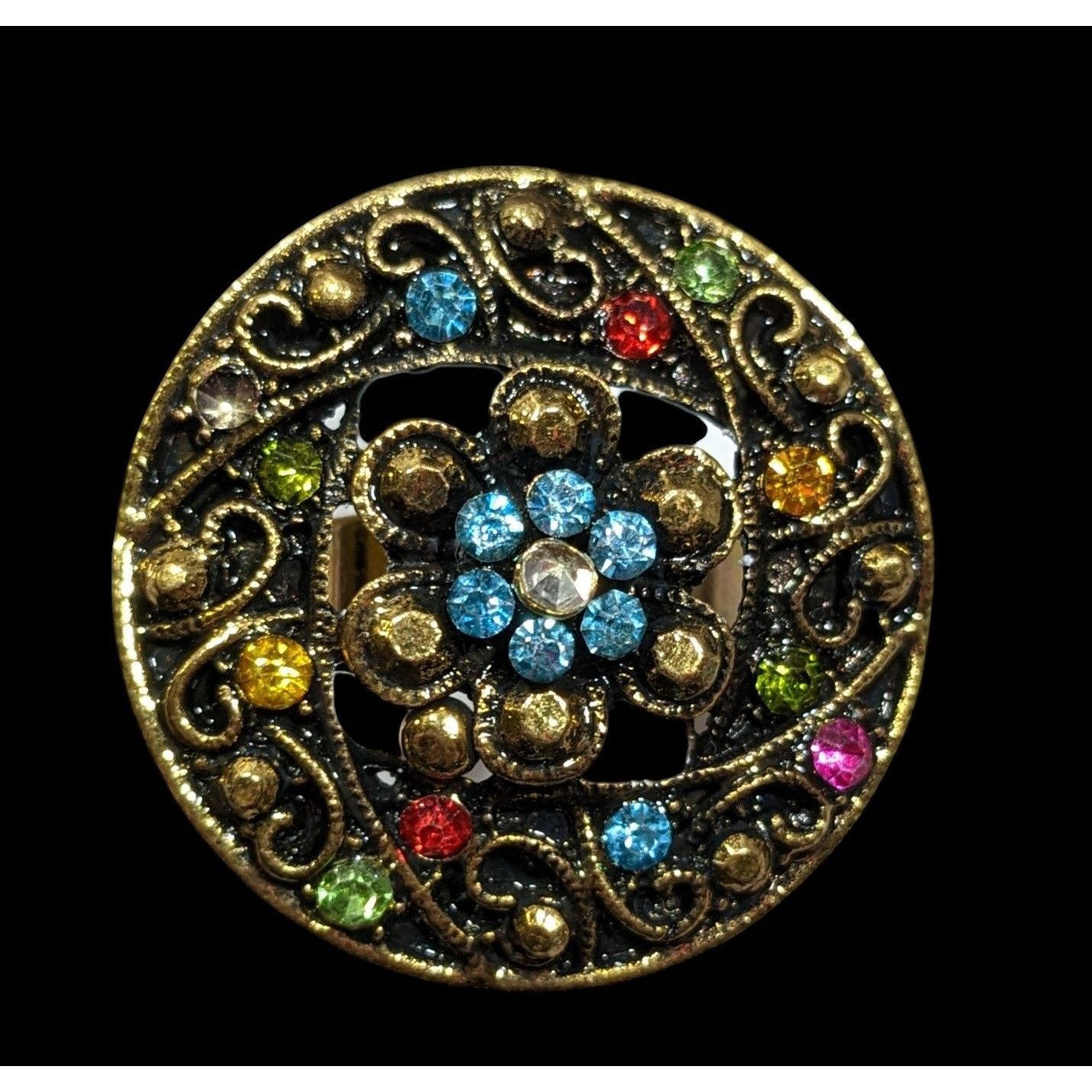 Other Floral Glam Shield Ring Gold Tone With Rainbow Rhinestones Size ONE SIZE - 1 Thumbnail