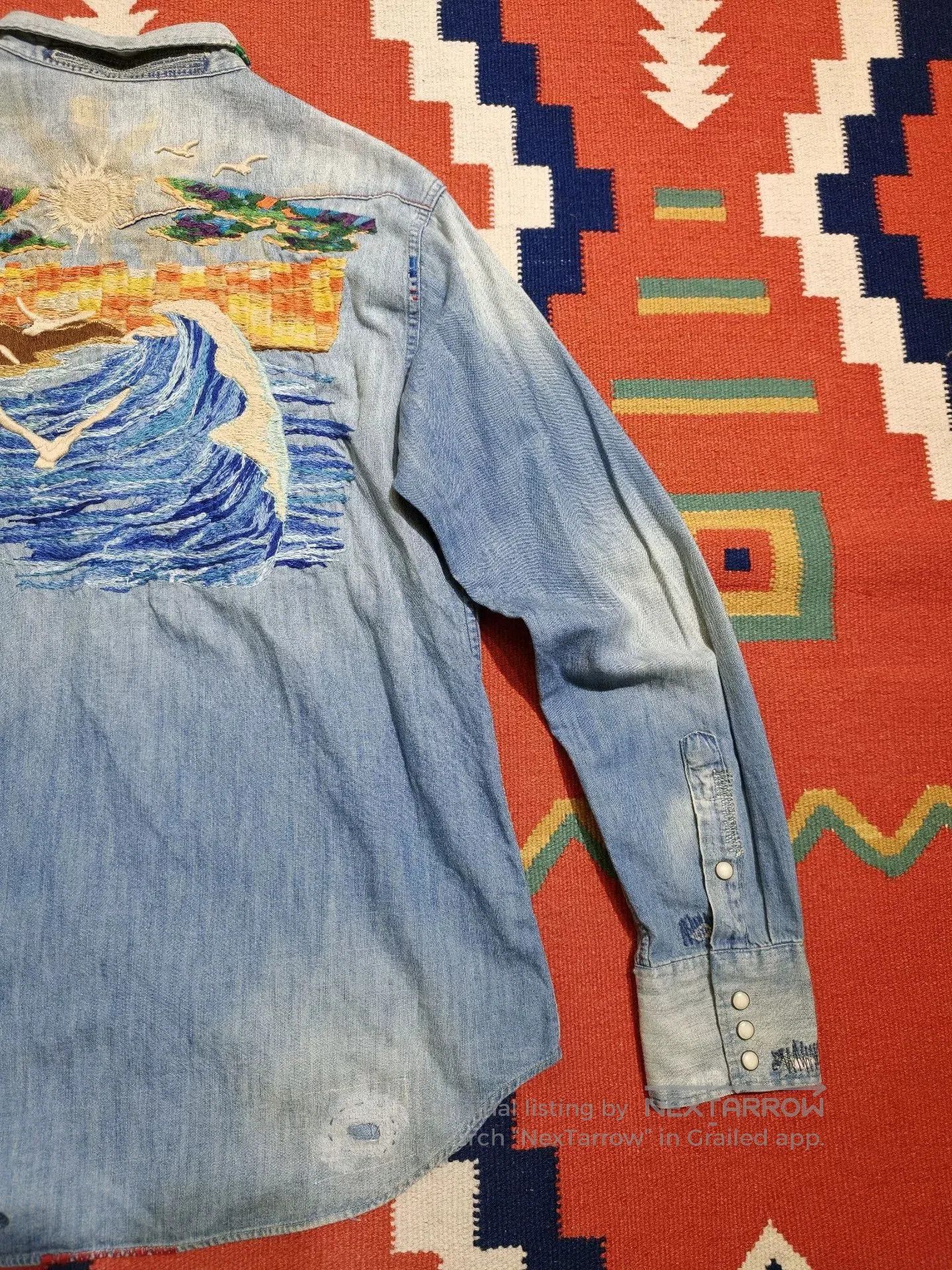 RRL Ralph Lauren Embroidered Southwestern Denim Shirt. Size US M / EU 48-50 / 2 - 4 Thumbnail