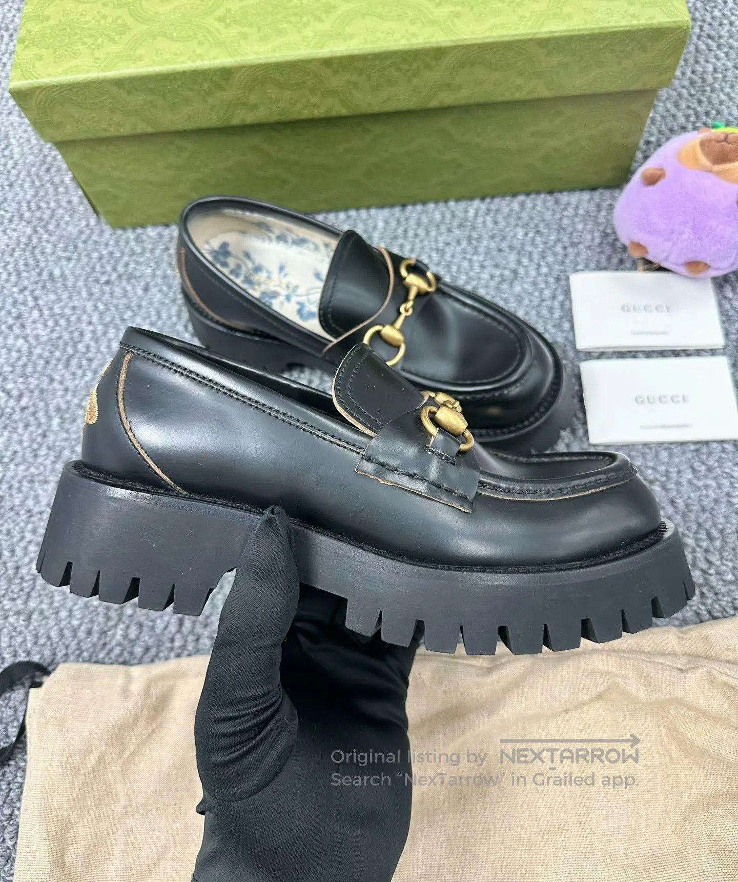 Gucci Guicci Black Horsebit Bee Embroidered Thick Sole Loafers| Size US 5 / IT 35 - 4 Thumbnail