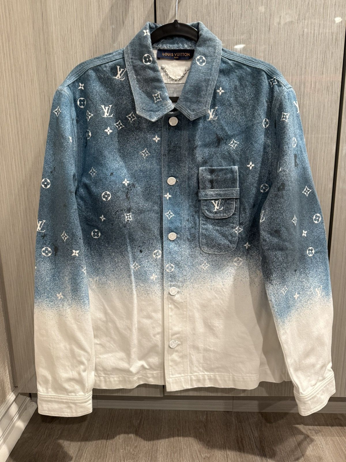 Louis Vuitton Louis Vuitton White Blue Monogram Spray Denim Overshirt Size US M / EU 48-50 / 2 - 1 Thumbnail