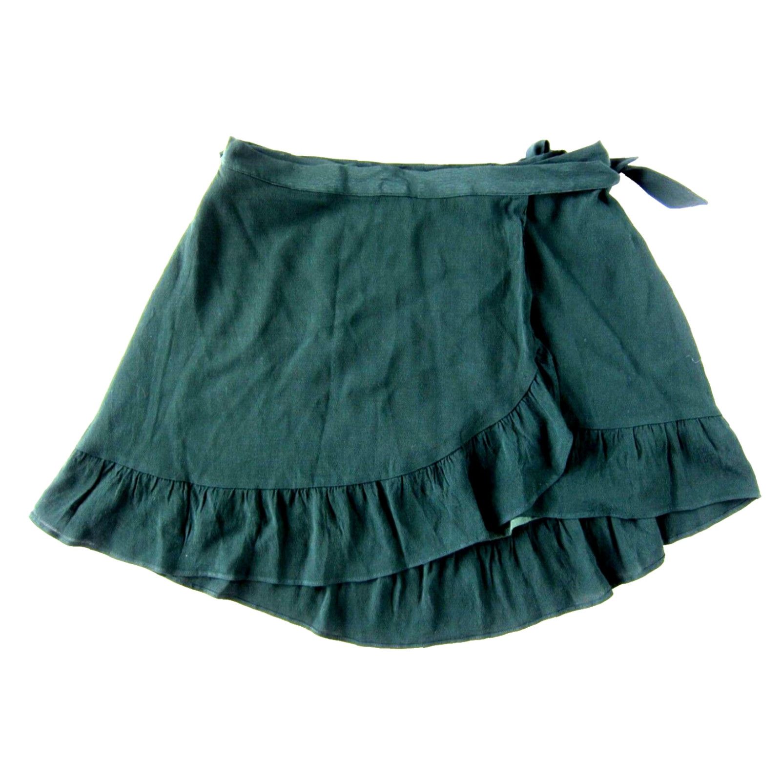 Vintage Sunday Best Green Wrap Skirt Woman Small Short Ruffle High Rise Lined Rayon Aritzia Solid Dressed for Workwear, Casual, Travel NS Size 28" / US 6 / IT 42 - 2 Thumbnail