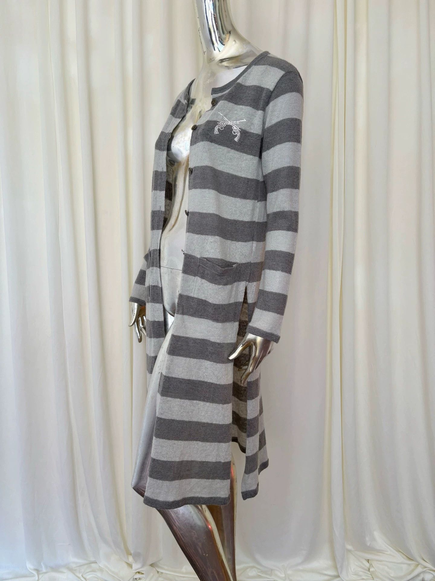 roarguns roarguns rhinestone striped wool cardigan size 1 excellent Size S / US 4 / IT 40 - 1 Thumbnail
