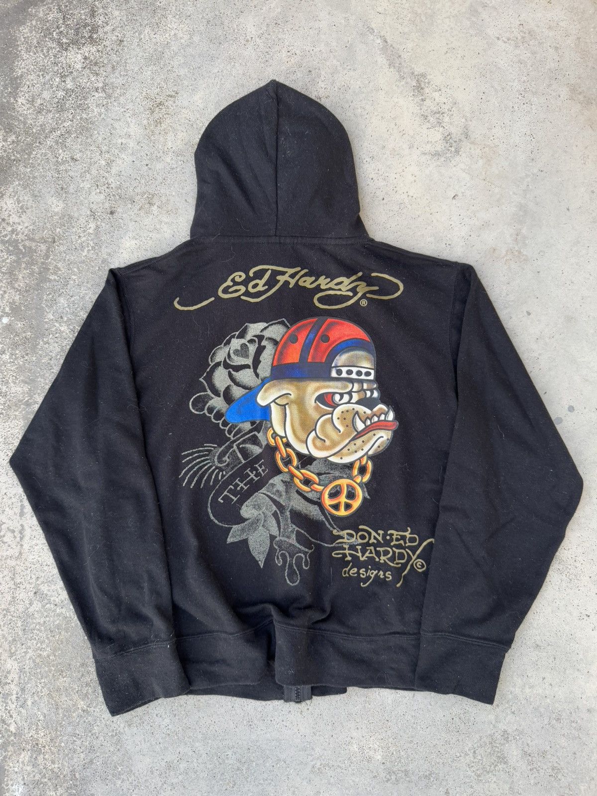 Ed Hardy × Vintage Vintage Ed Hardy Bull Dog Big Logo Zip Up Hoodie Size US M / EU 48-50 / 2 - 1 Thumbnail