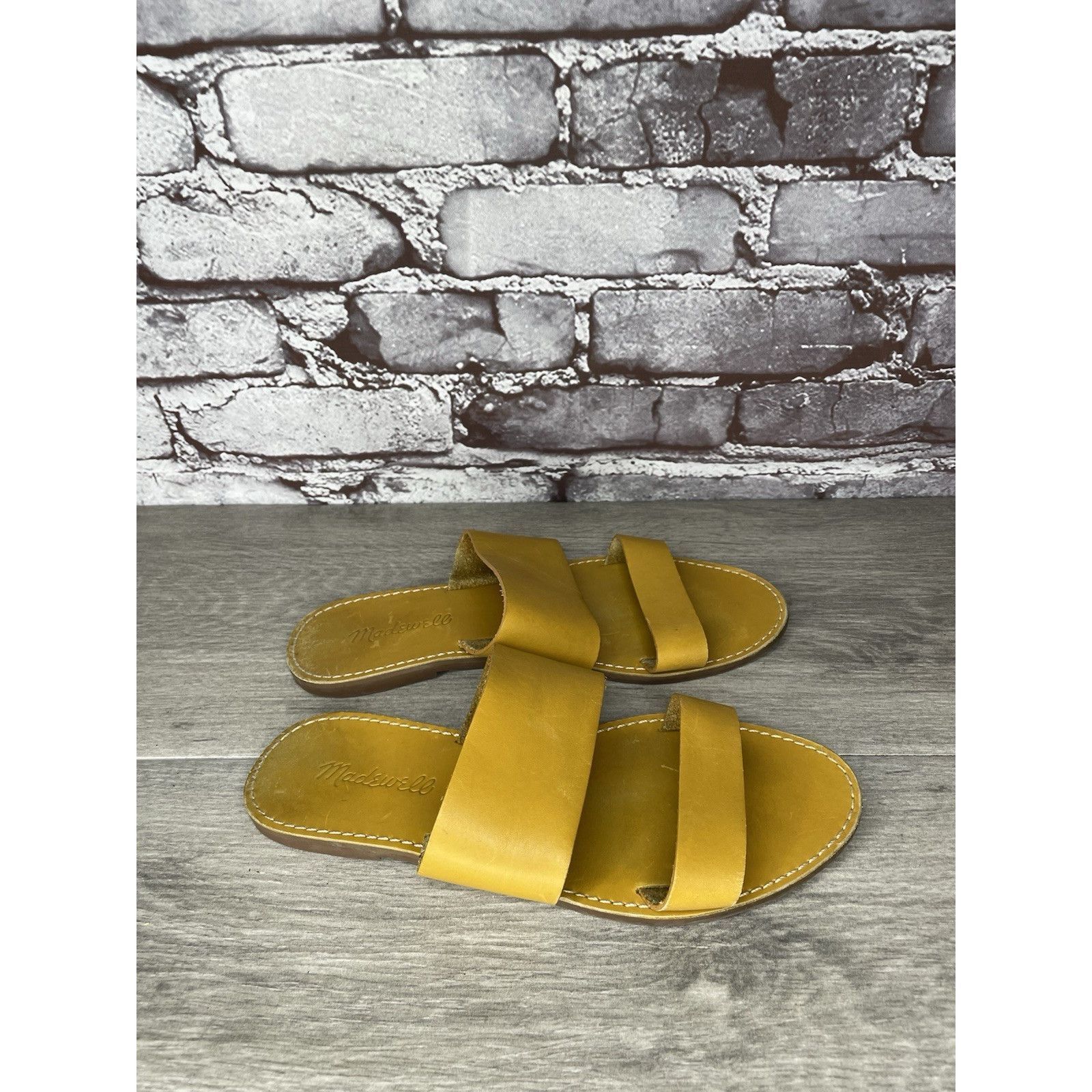 Madewell Madewell Yellow Tan Double Strap Leather Flat Sandals Women’ Size US 7.5 / IT 37.5 - 4 Thumbnail