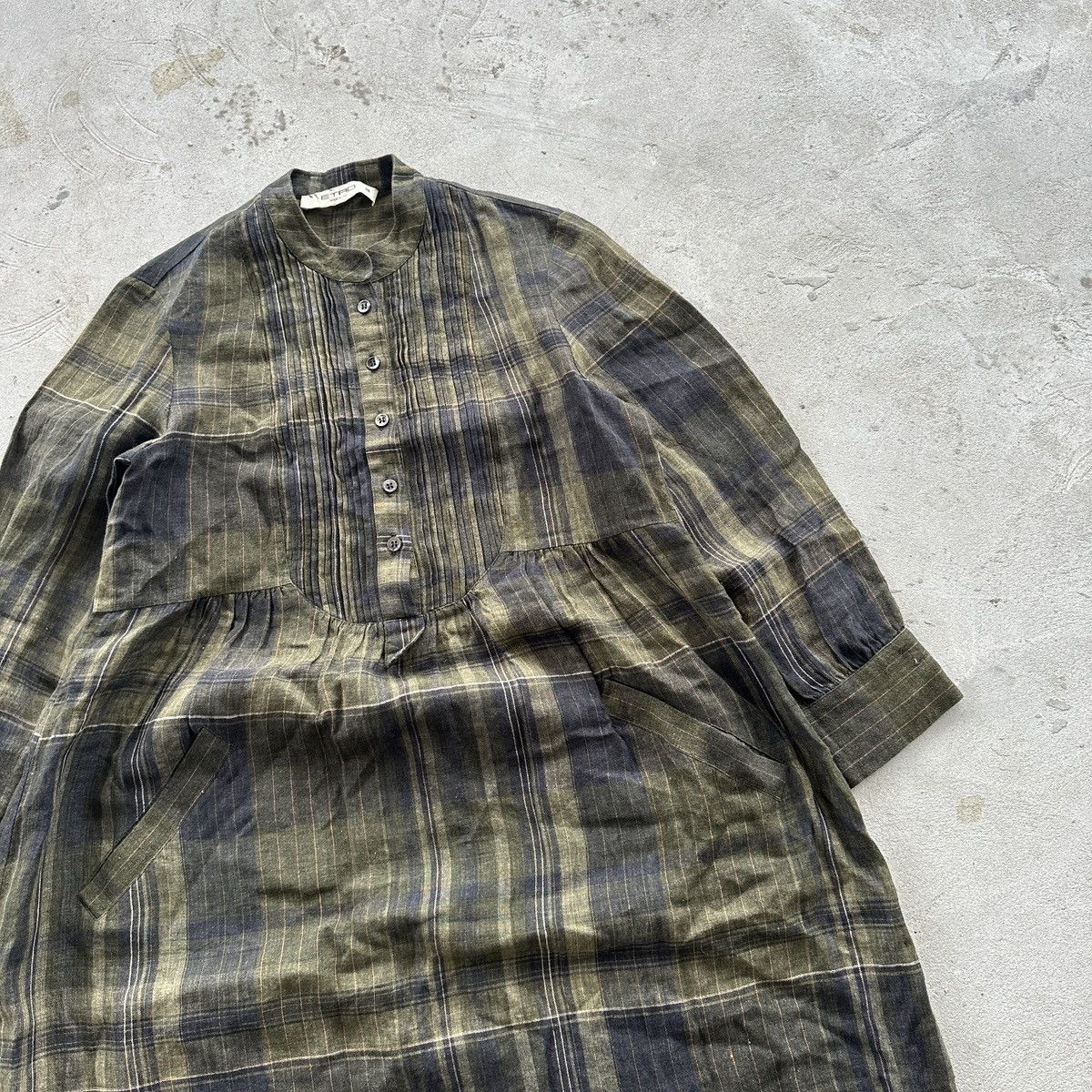 Etro Vintage Etro Tunic Midi Dress Linen Green Plaid Womens 38 Size M / US 6-8 / IT 42-44 - 3 Thumbnail
