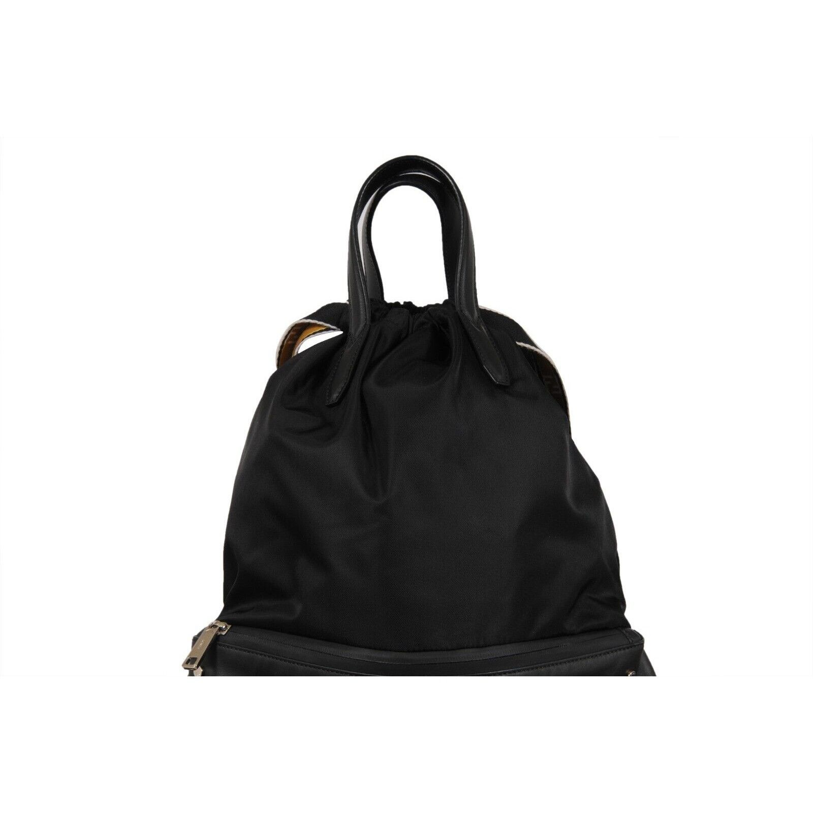 Fendi Nylon Vitello Drawstring Backpack Black Leather Size ONE SIZE - 5 Thumbnail