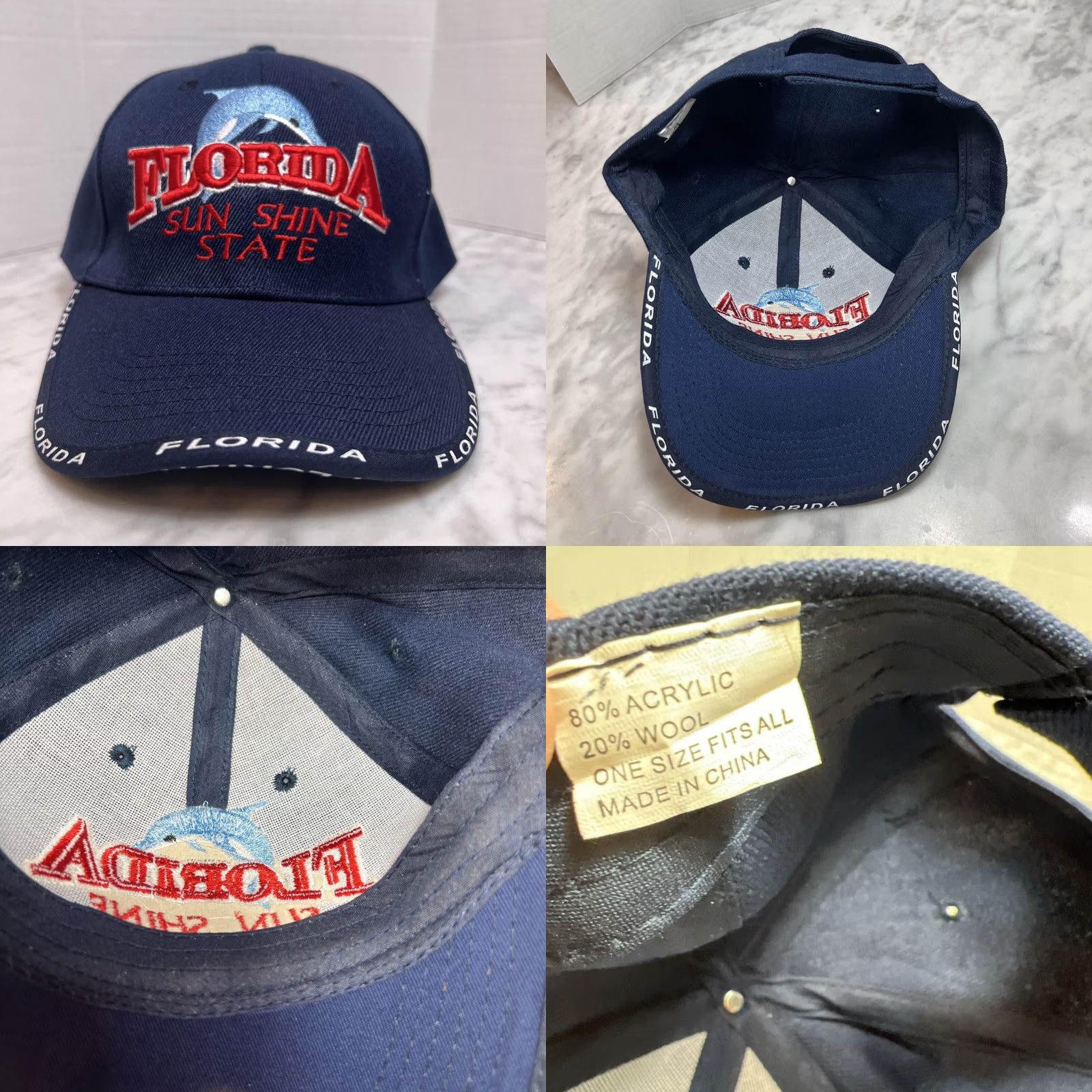 Vintage VINTAGE Florida Sun Shine State Hat Dolphin Embroidered Adult Baseball Cap Adjustable Mens Blue Size ONE SIZE - 8 Thumbnail