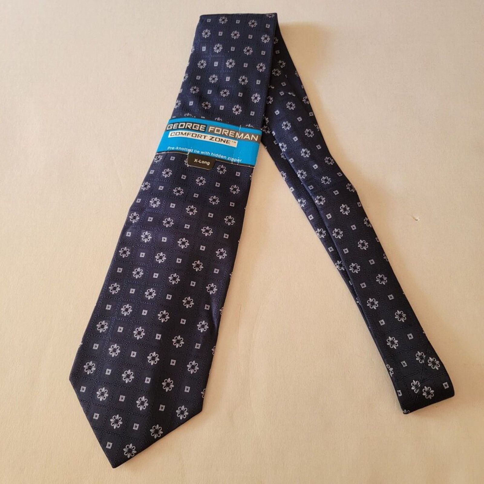Other George Foreman X-Long Tie Navy w/ Squares & Flowers - NWT Size ONE SIZE - 4 Thumbnail