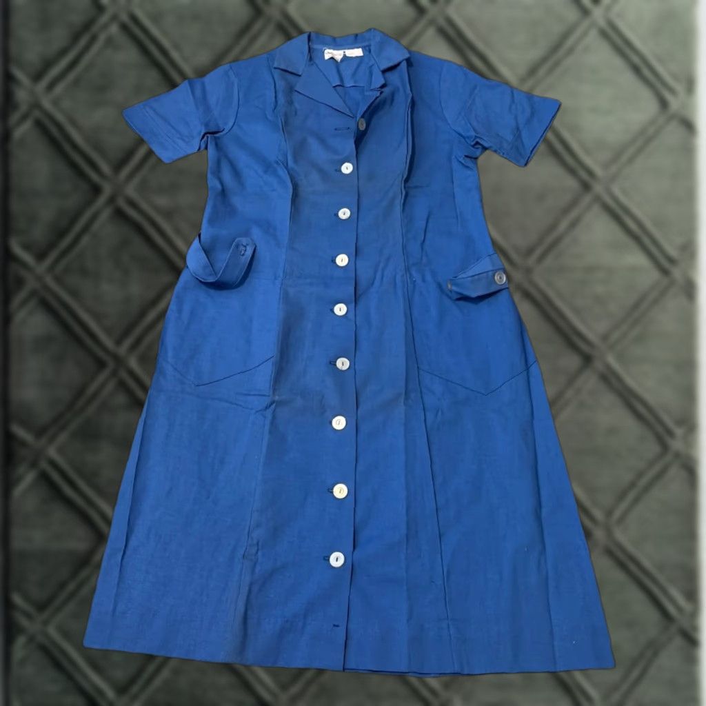 Vintage VTG Fashion Seal Uniforms Blue Button Front Short Sleeve Shirt Dress Women 16 Midi Blue Shirt Dress Regular Size Size XXL / US 16-18 / IT 52-54 - 1 Thumbnail