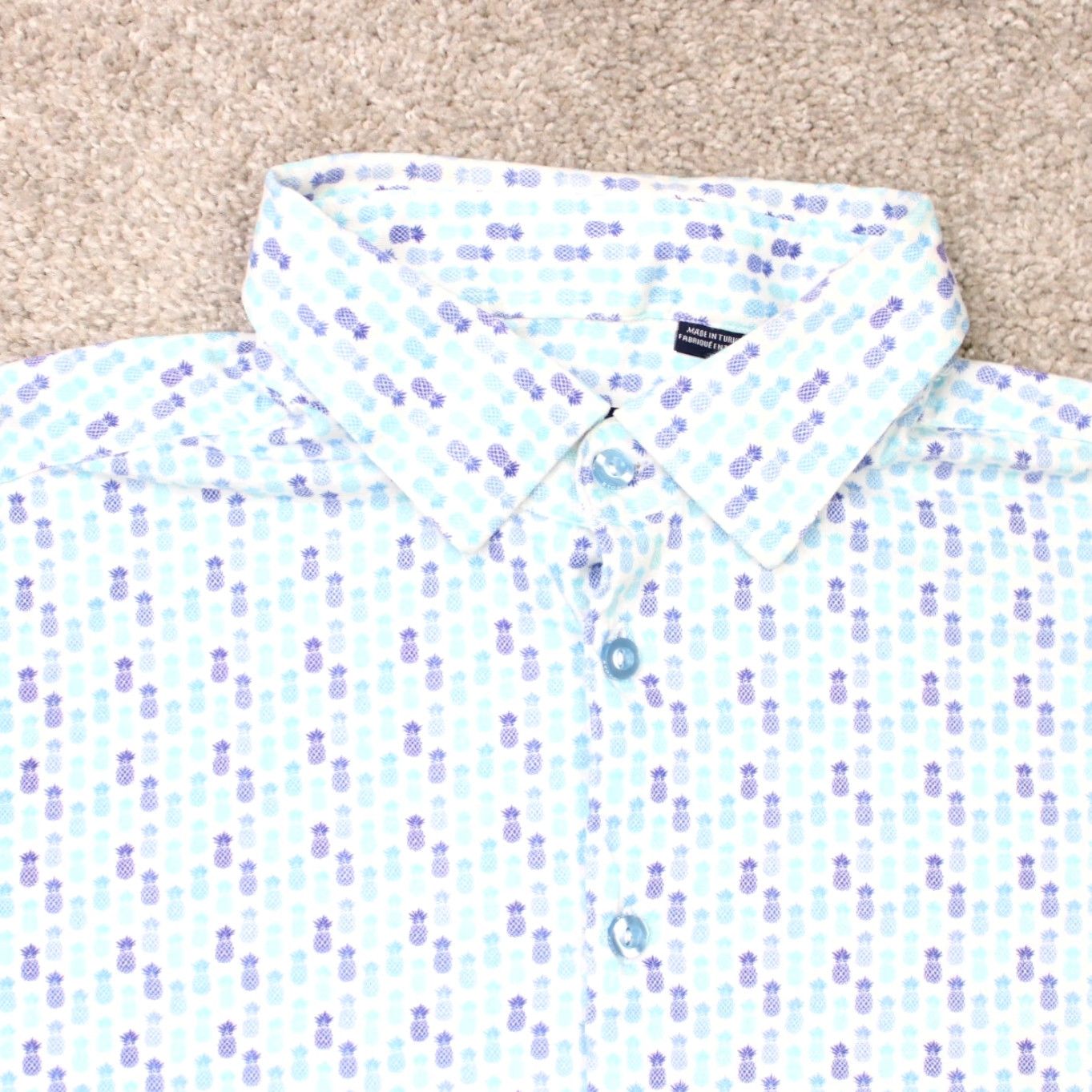 Vintage Stone Rose AOP Shirt Men Small Blue Pineapple All Over Print Cotton Short Sleeve Button-Up Shirt Size US S / EU 44-46 / 1 - 6 Thumbnail