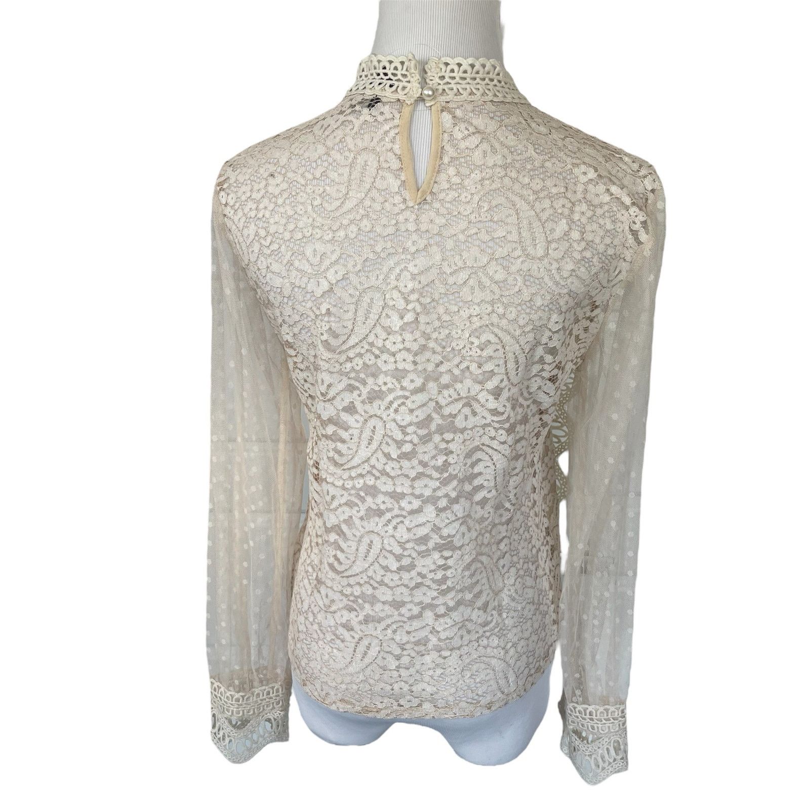 Other Smocked Neck Mesh Long Sleeve Elegant Victorian Sheer Blouse Size S / US 4 / IT 40 - 4 Thumbnail