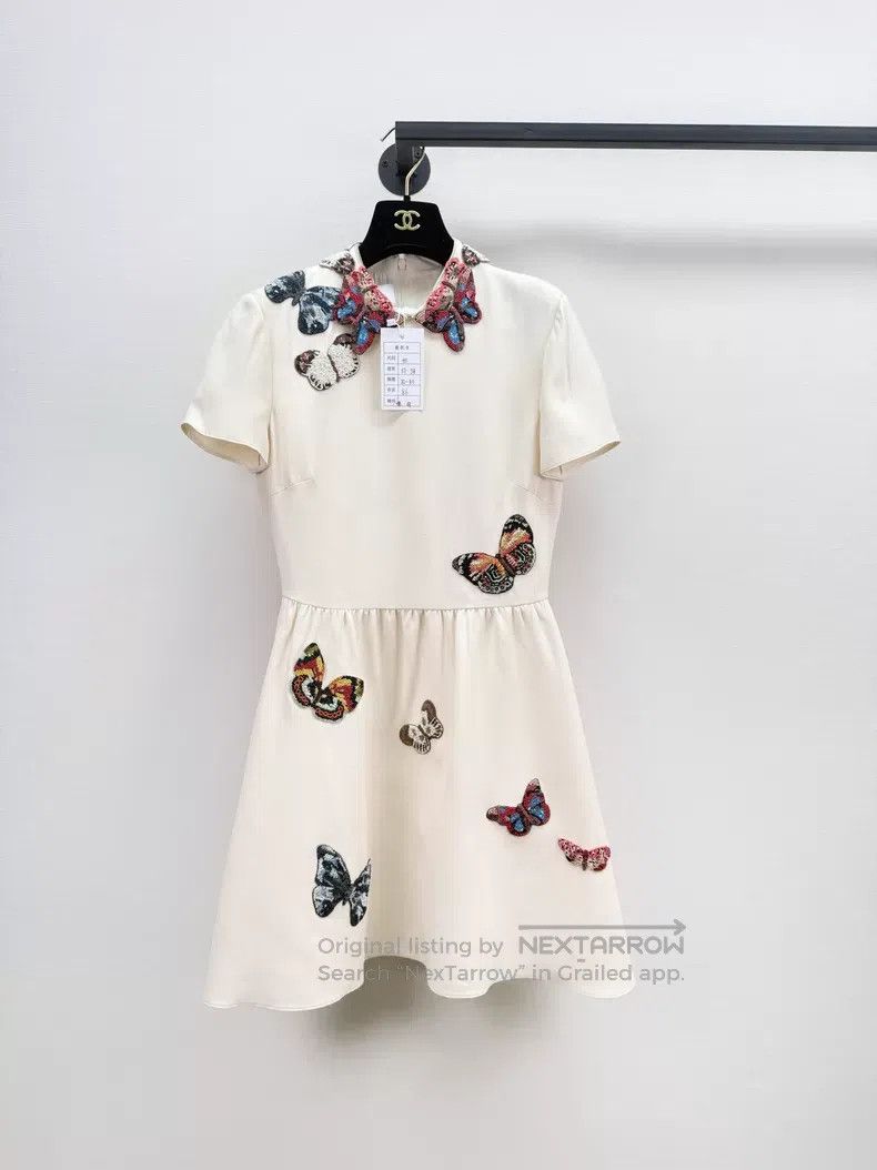 Valentino Valentino Wool mulberry silk butterfly dress Size L / US 10 / IT 46 - 1 Thumbnail