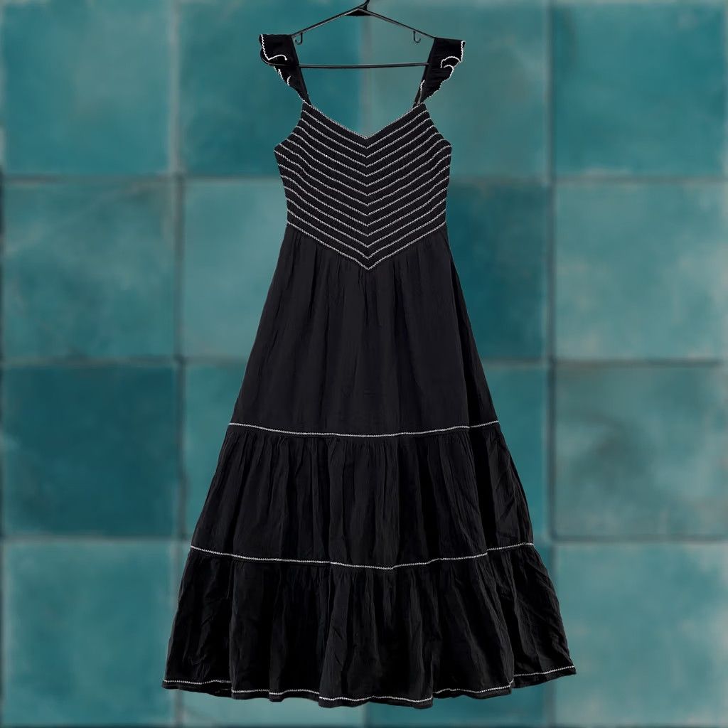 American Eagle Outfitters American Eagle Womens Small Black Smocked Tiered Boho Maxi Sundress Size S / US 4 / IT 40 - 1 Thumbnail