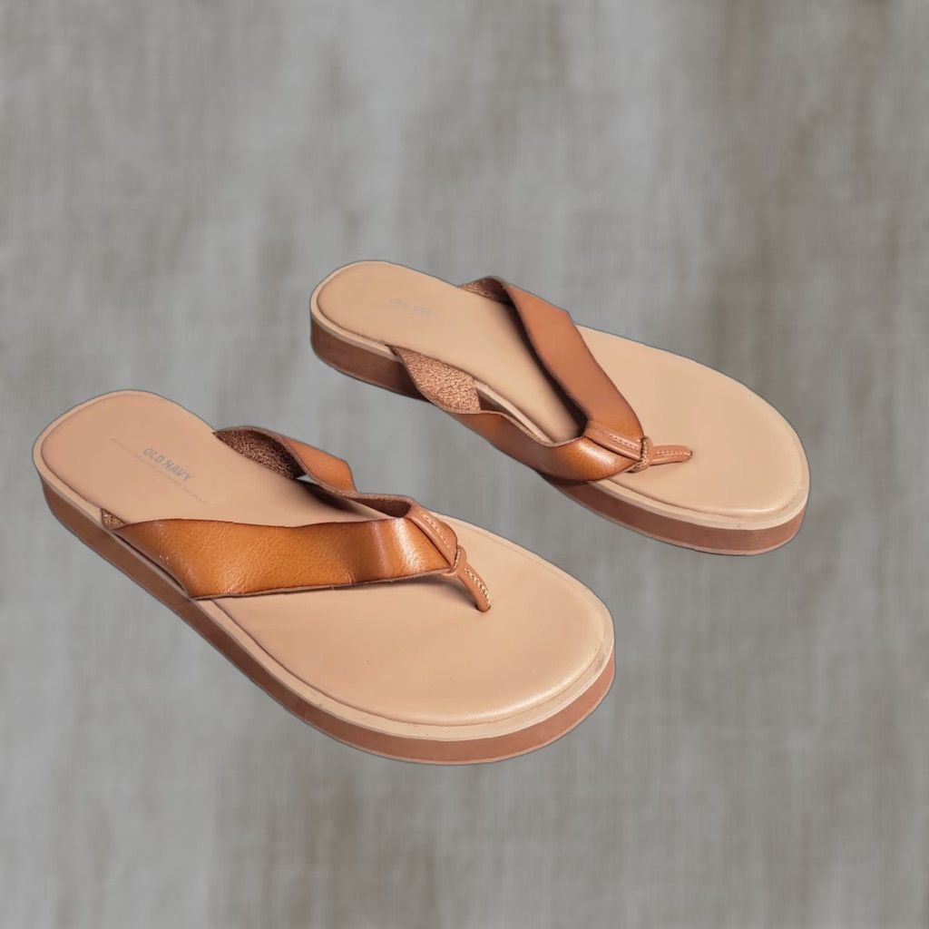 Old Navy Old Navy Sandal Women 7 Brown Faux Leather Slip-On Thong Flat Casual Women Size US 7 / IT 37 - 1 Thumbnail