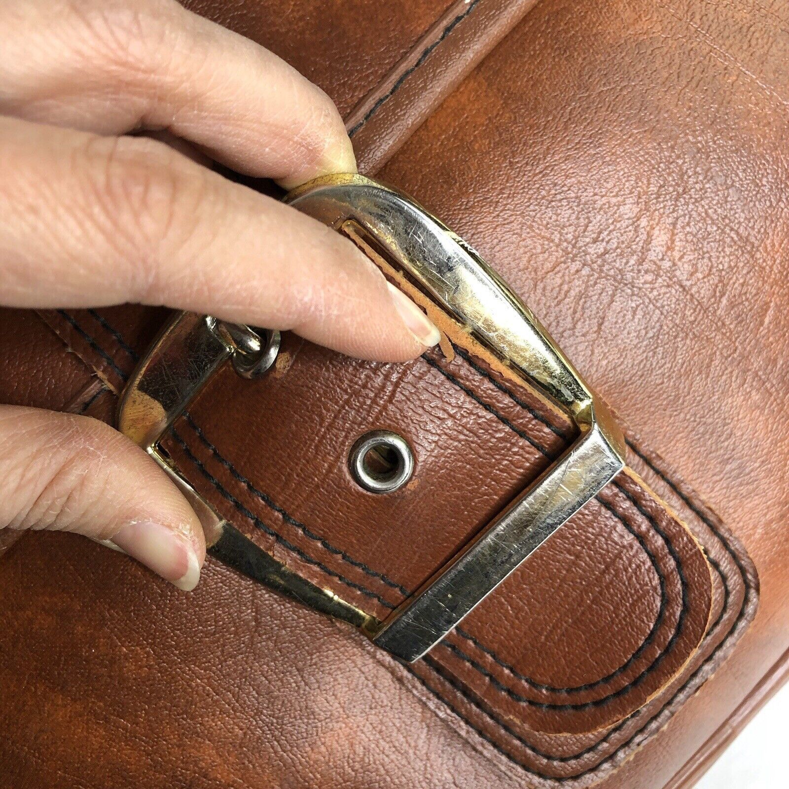 Sears Vtg Sears Briefcase Carry-on Brown Bag FauxLeather 21”x12.5” Size ONE SIZE - 8 Thumbnail