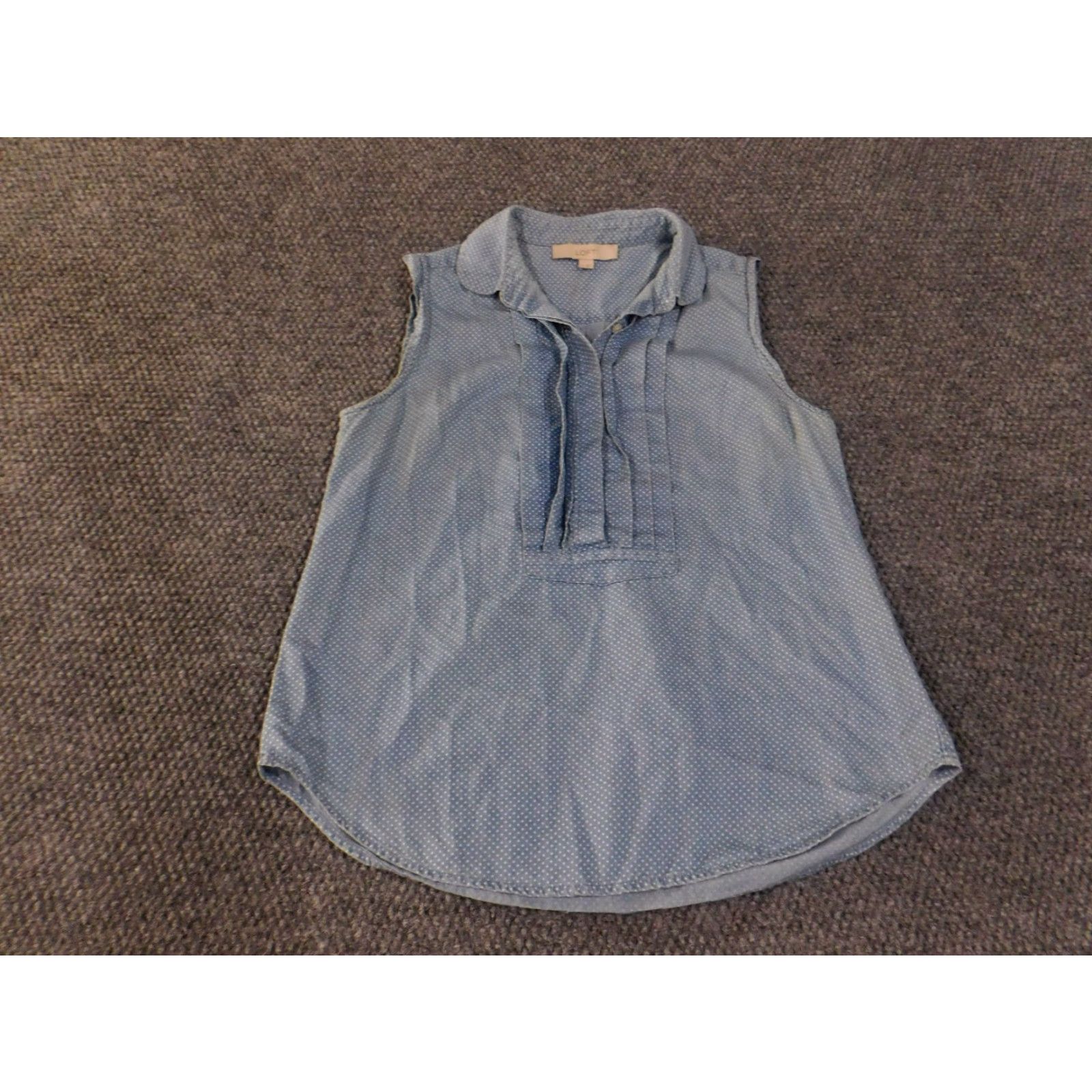 Loft LOFT Blouse Womens Small Blue Sleeveless Polka Dot Collared Button Fr Size S / US 4 / IT 40 - 2 Thumbnail