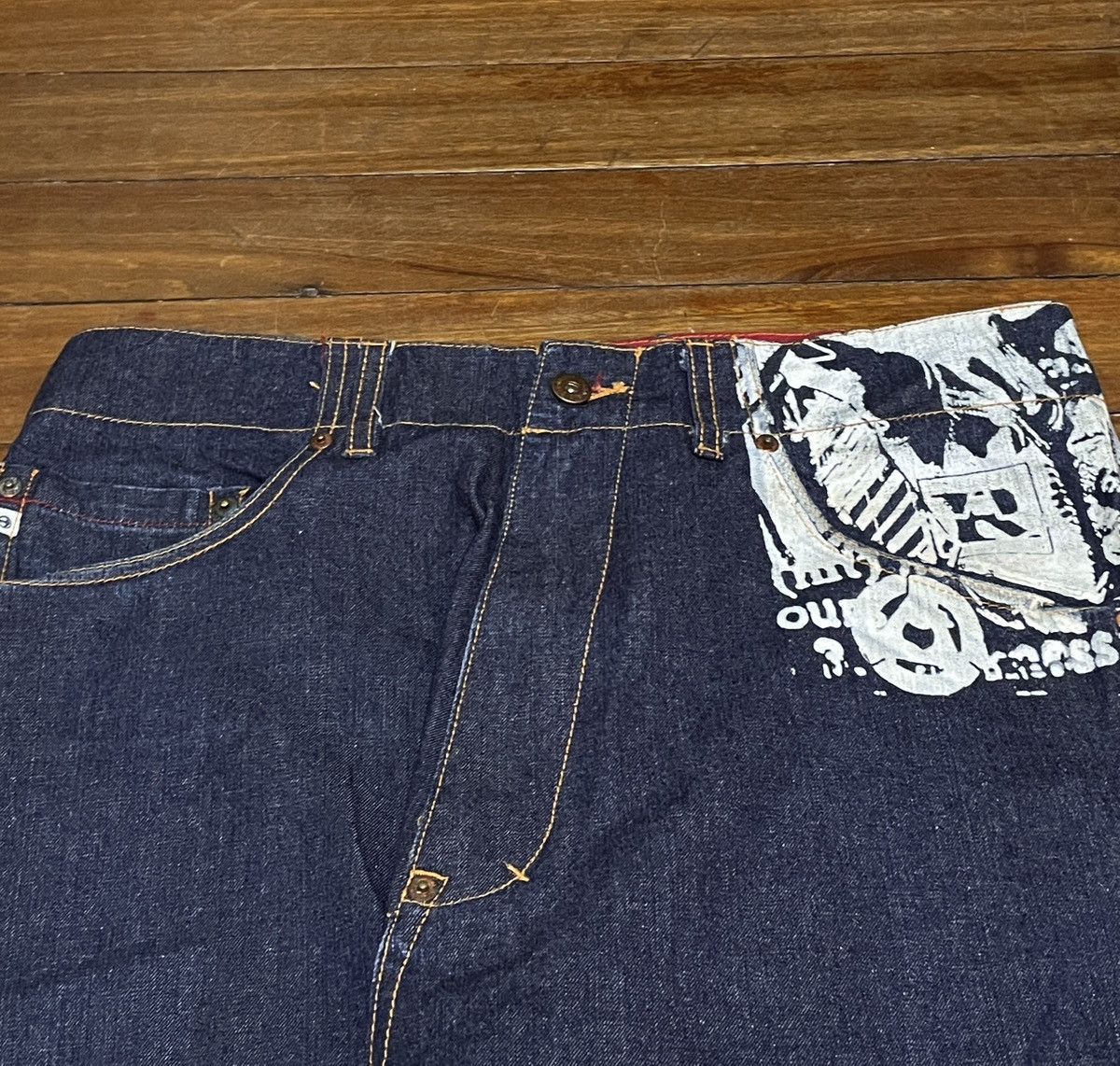 Japanese Brand × Vintage Rare Design Vintage Brand Indigo Red Sukajan Jeans 2000s Size US 34 / EU 50 - 3 Thumbnail