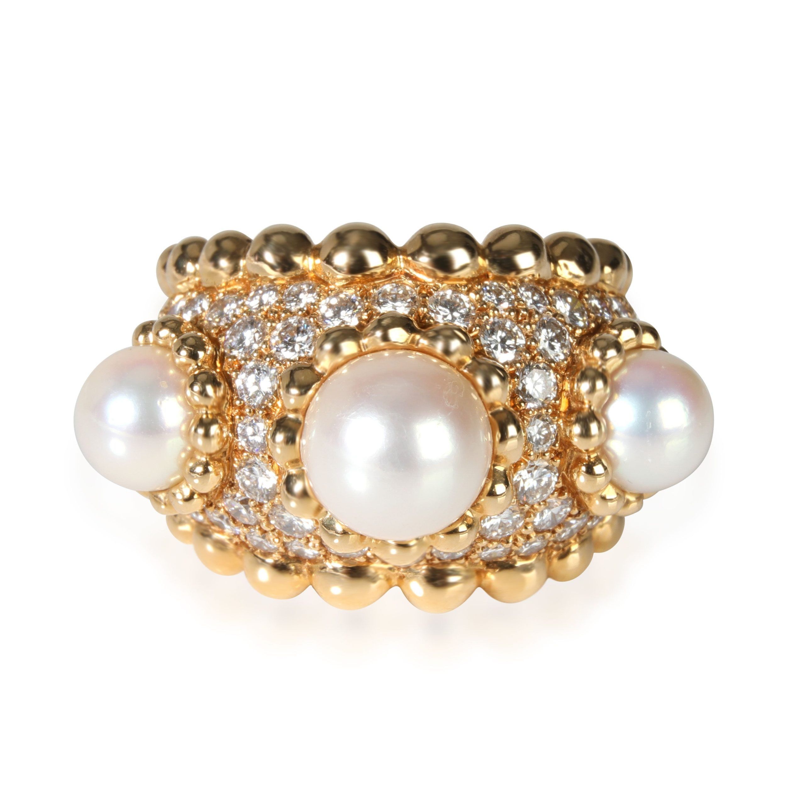 image of Chanel 1990S The Pearl Collection Pearl Diamond Ring In 18K Yellow Gold 1.50 Ct, Women's