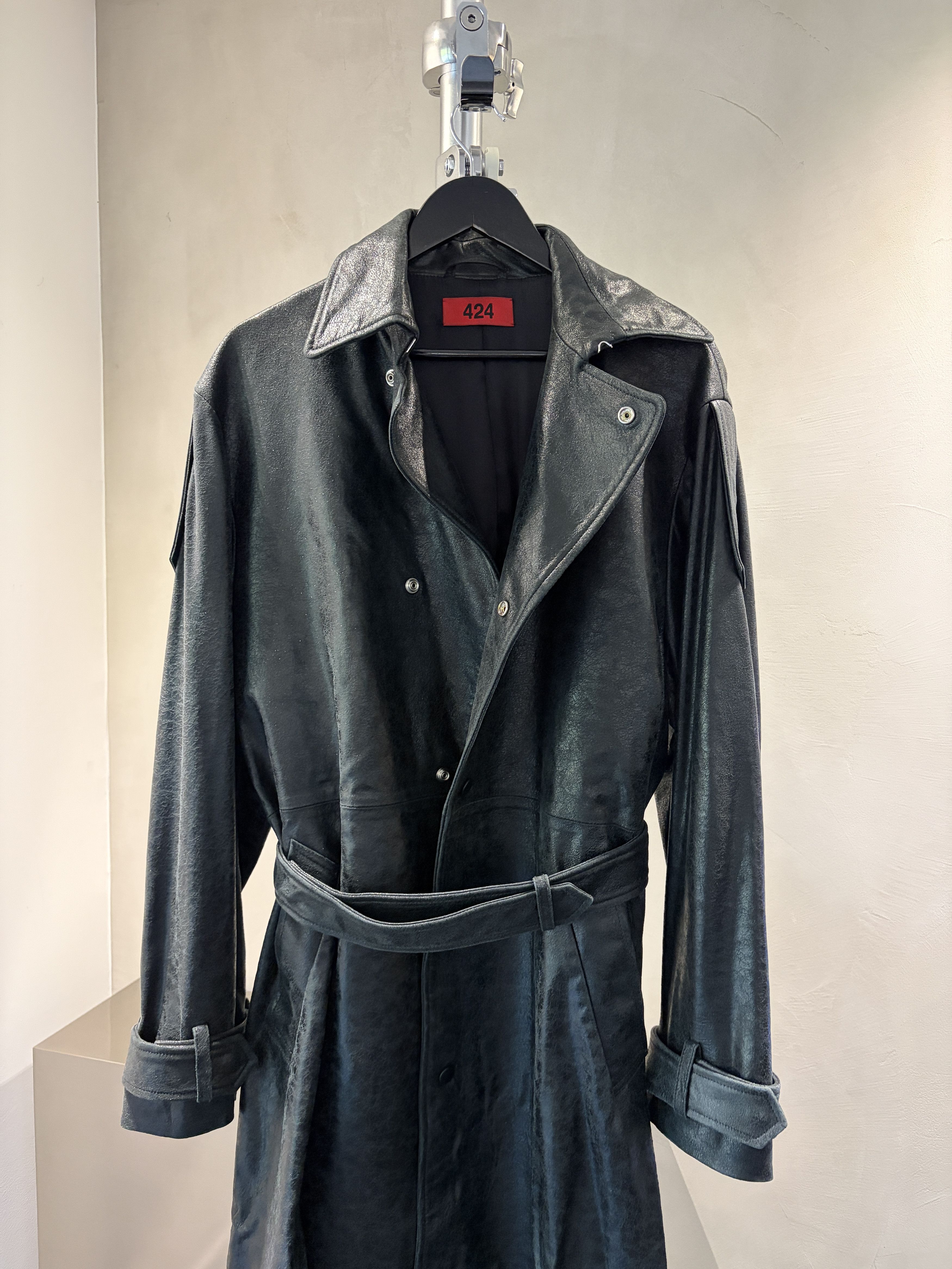 424 424 Paper Effect Distressed Leather Trench Coat Size US S / EU 44-46 / 1 - 2 Thumbnail