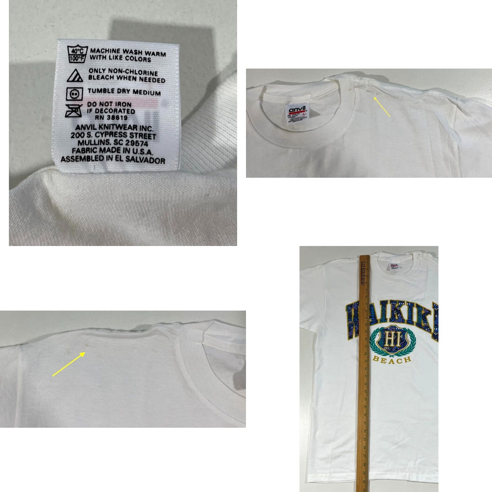 Anvil VINTAGE Anvil T-Shirt Waikiki Beach Hawaii 90s White Cotton Short Sleeve Crew Neck L Mens Size US L / EU 52-54 / 3 - 8 Thumbnail
