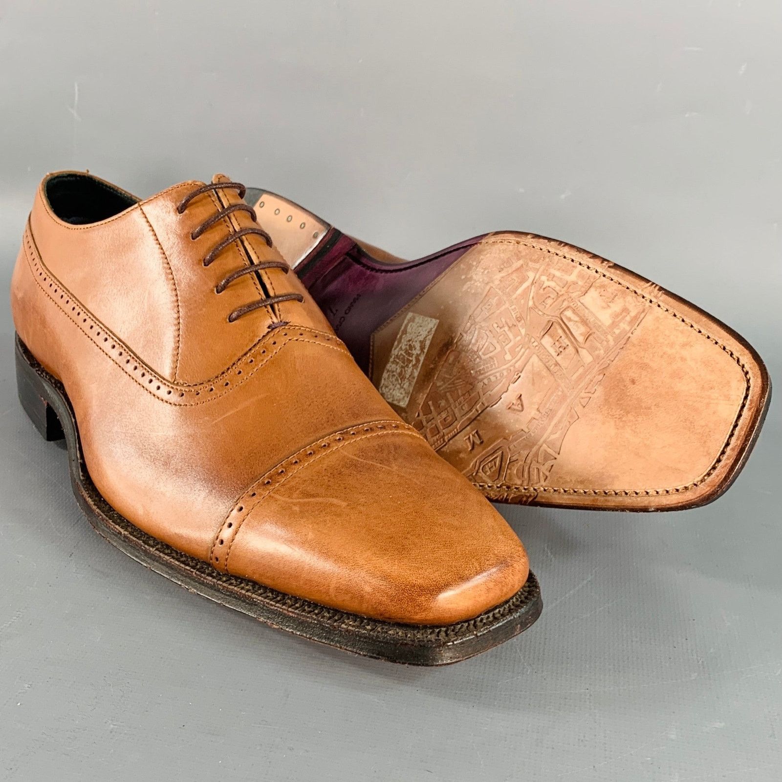 Paul Smith Size 8 Tan Perforated Leather Oxford Cap Toe Lace-Up Shoes Size US 8 / EU 41 - 5 Thumbnail