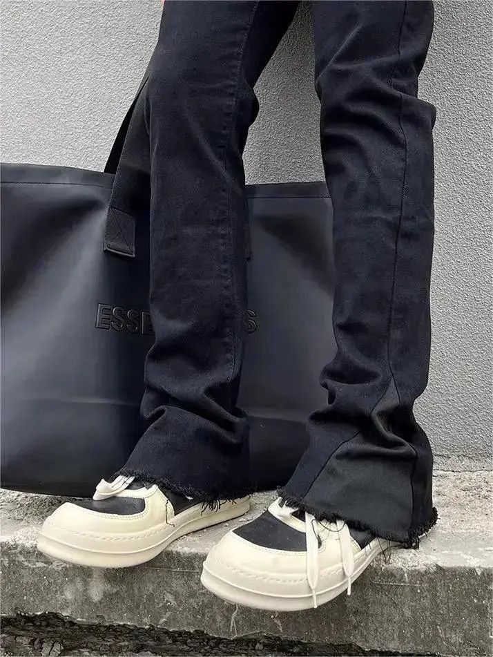 Straight tube rough edge micro flared jeans