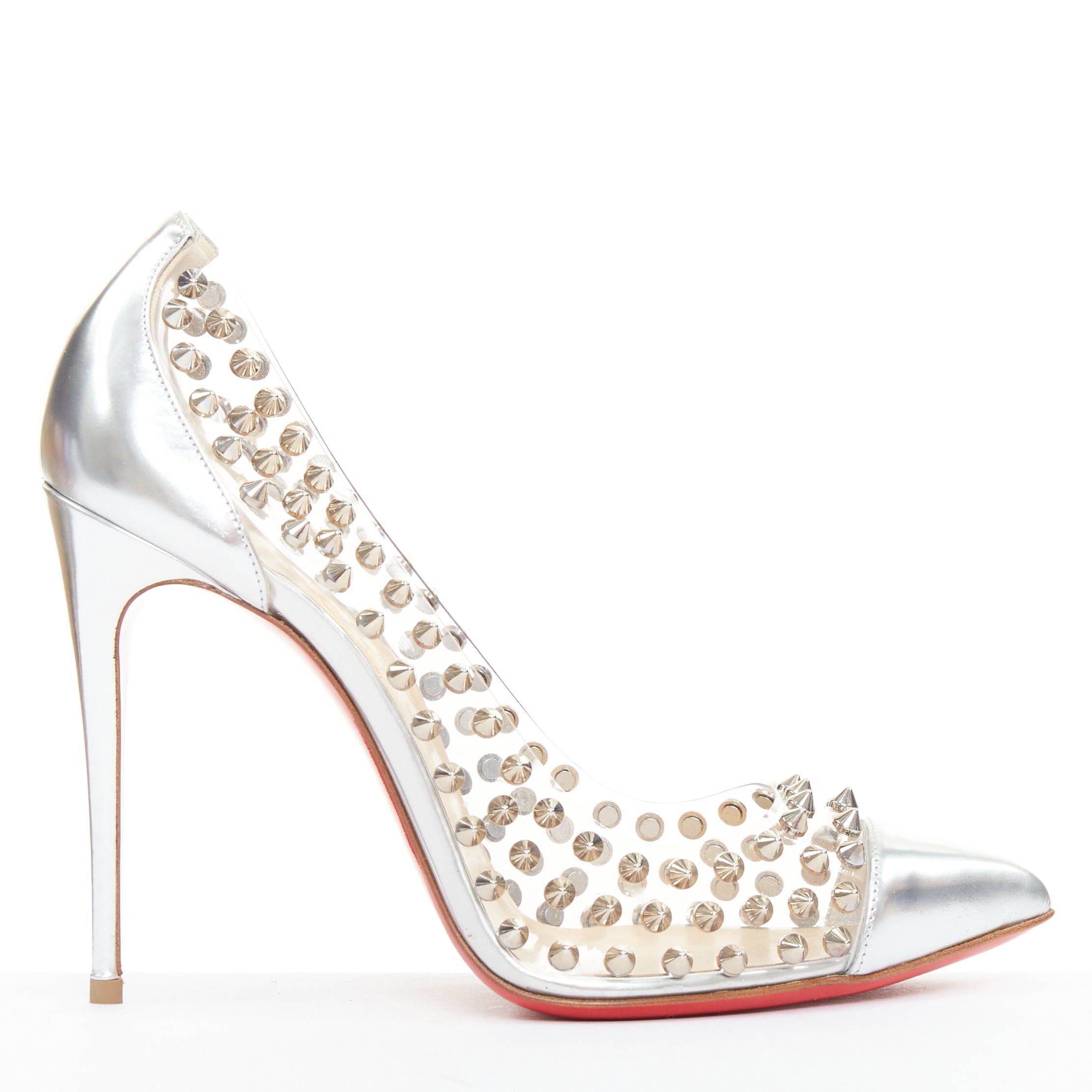 Christian Louboutin CHRISTIAN LOUBOUTIN Spike Me 100 Metal Gloss silver PVC spike stud pumps EU38 Size US 8 / IT 38 - 1 Thumbnail