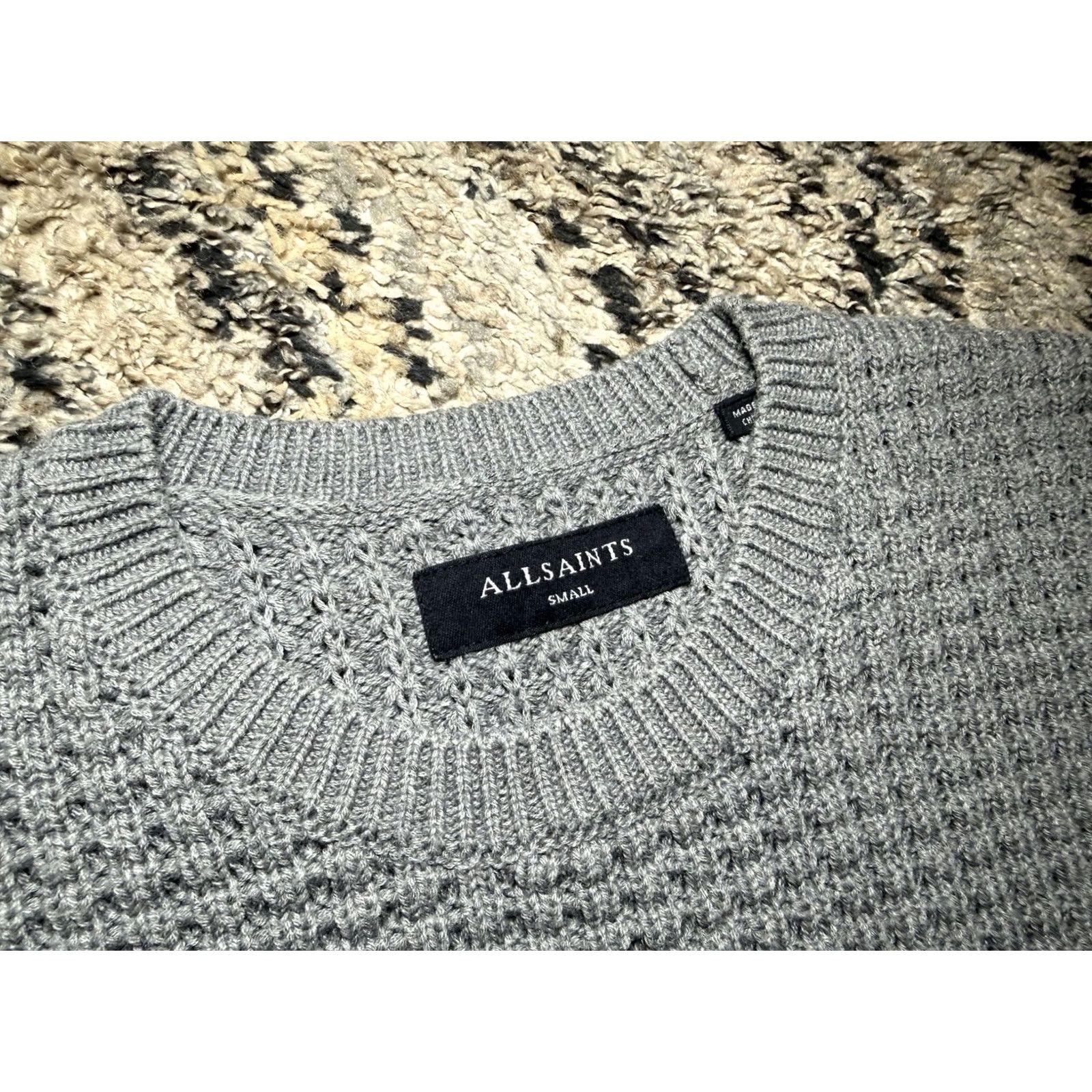 Allsaints AllSaints Eydon Crew Jumper Sweater Waffle Knit Mens Size S Mink Cotton 18 in wide 28 in long - Navy/Beige? Size US S / EU 44-46 / 1 - 2 Thumbnail