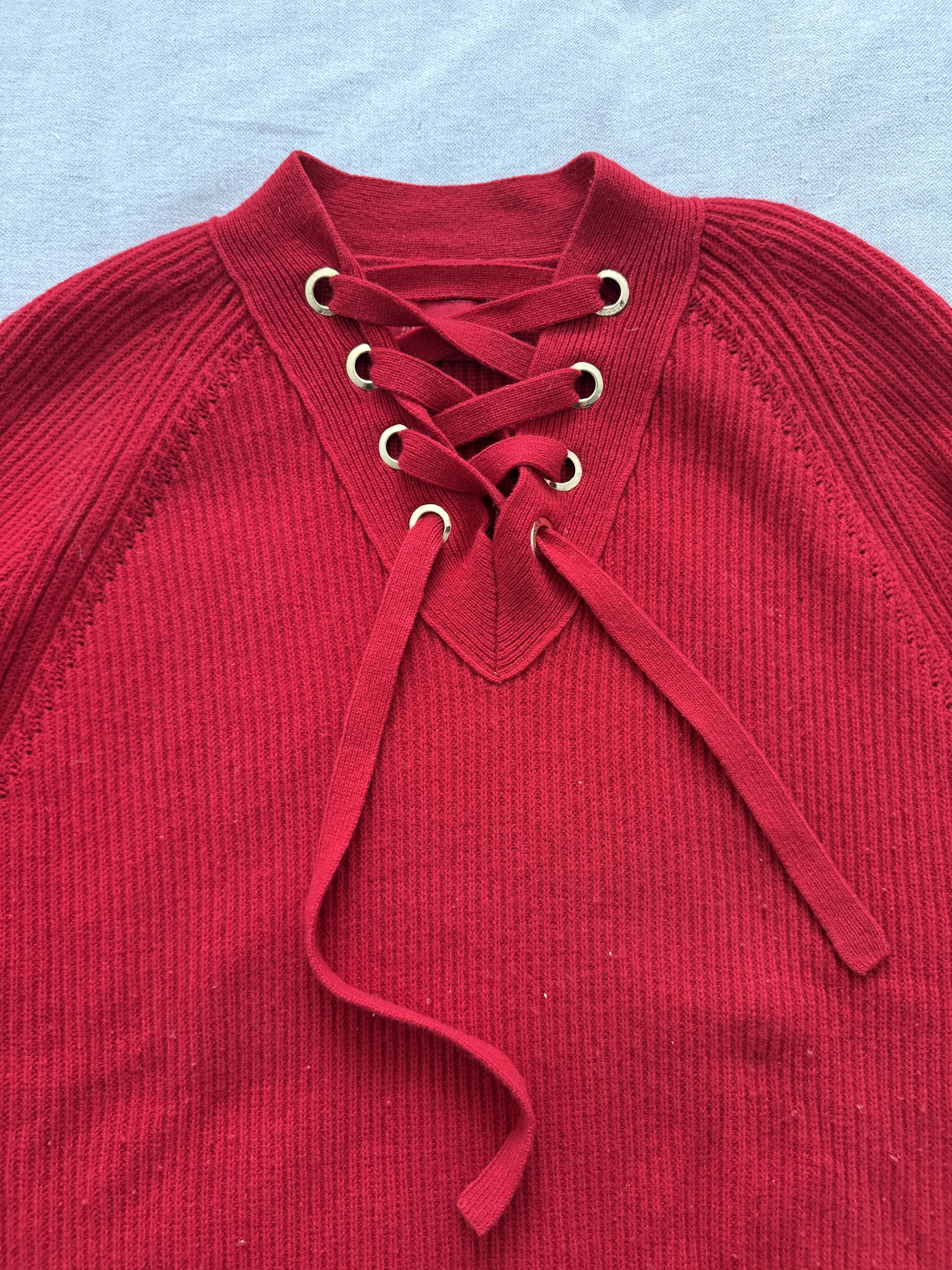 Zadig & Voltaire Red Wool Cashmere Lace-Up Knitted Sweater Size S / US 4 / IT 40 - 3 Thumbnail