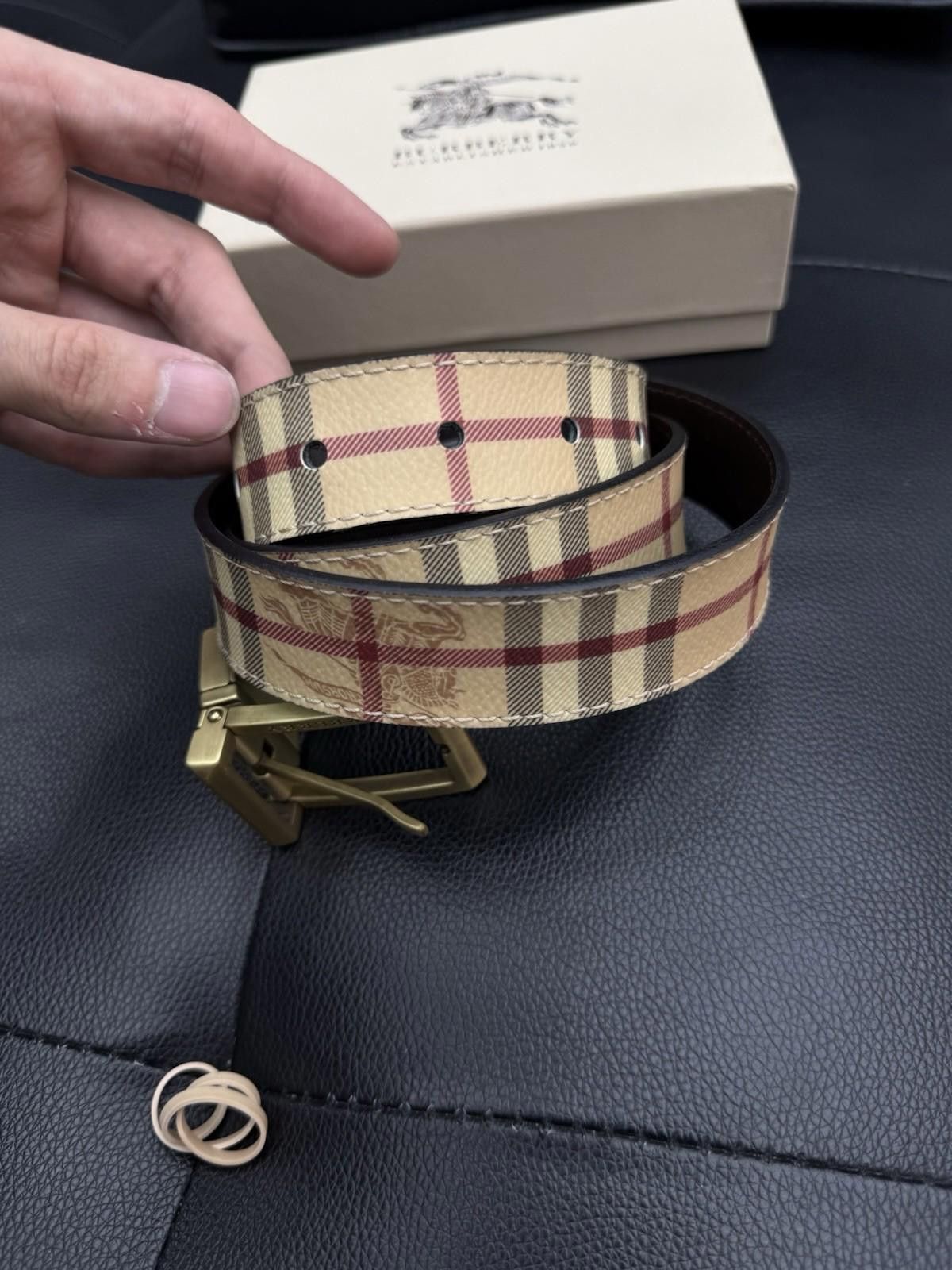Burberry Burberry Leather Canvas Check Print Gold Buckle Belt 38/95 Size ONE SIZE - 4 Thumbnail