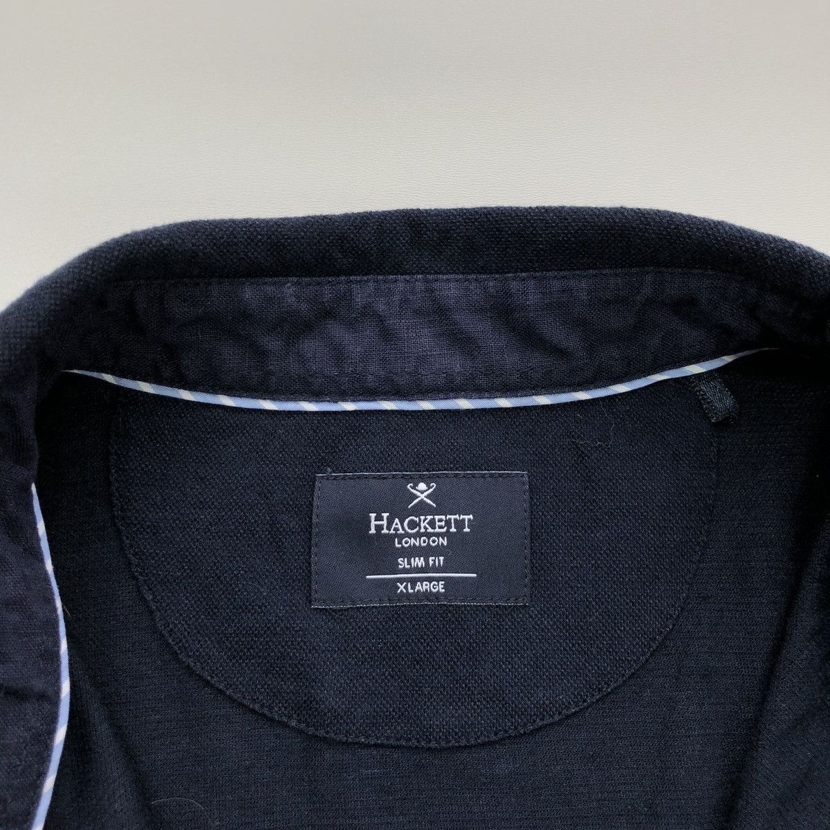 Hackett Hackett London Cotton/Linen Slim Fit Pique Polo Shirt Navy Size US XL / EU 56 / 4 - 8 Thumbnail