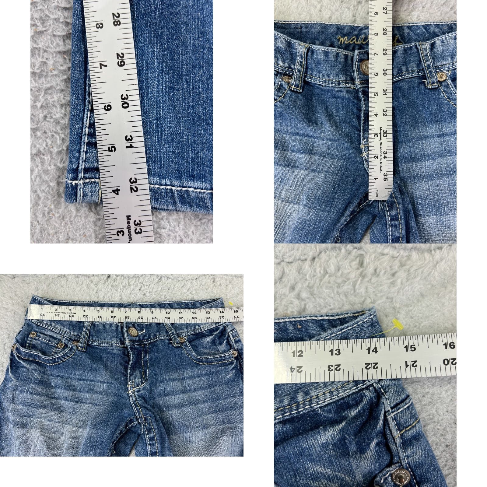 Vintage Maurices Women's Bootcut Jeans Medium Wash Blue Denim Embroidered Rhinestone Stretch Cotton Size M Size 32" / US 10 / IT 46 - 8 Thumbnail