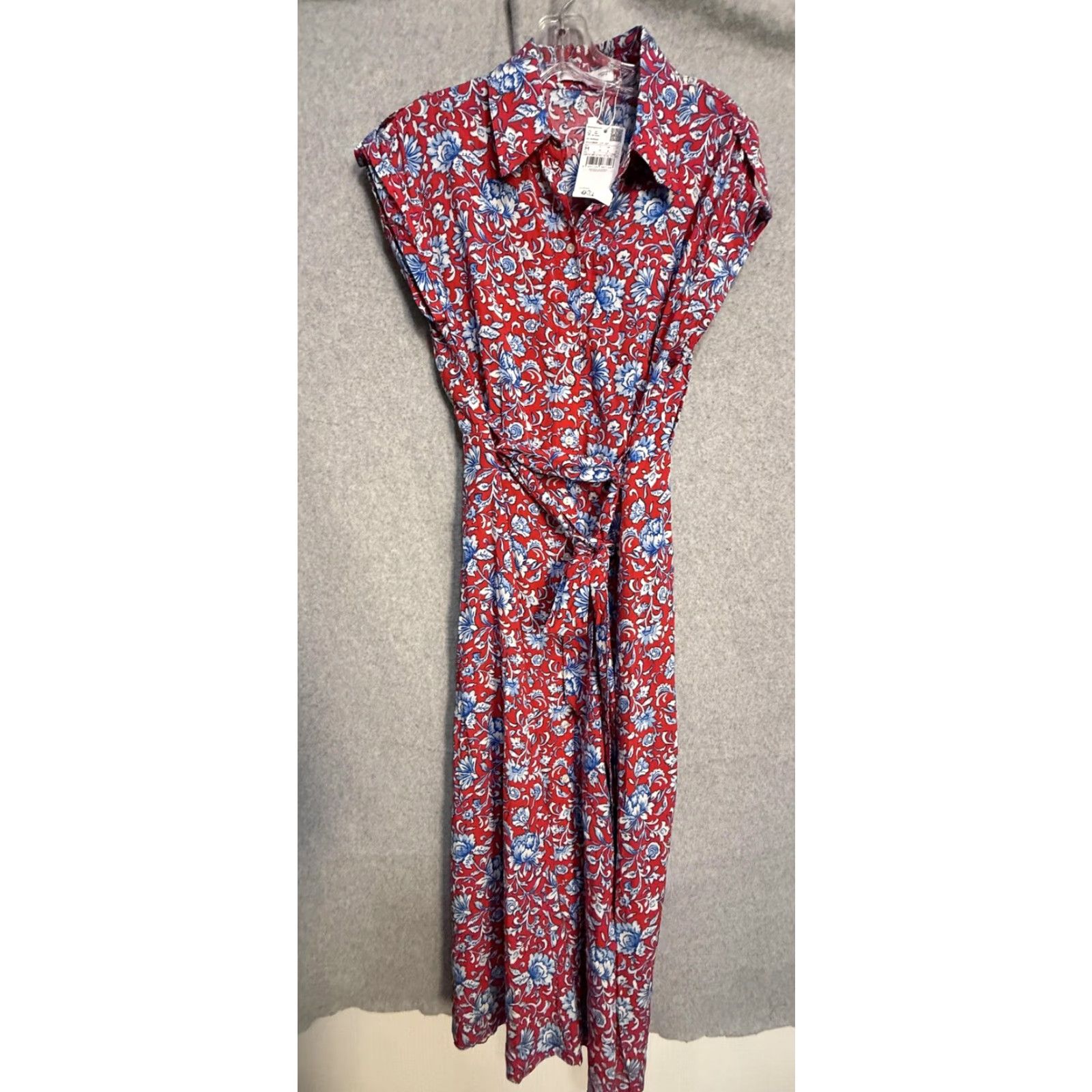 Mango Mango Shirt Dress Womens Medium Red Floral Collared Belted Fit & Flare Midi Shirt Dress Size M / US 6-8 / IT 42-44 - 4 Thumbnail