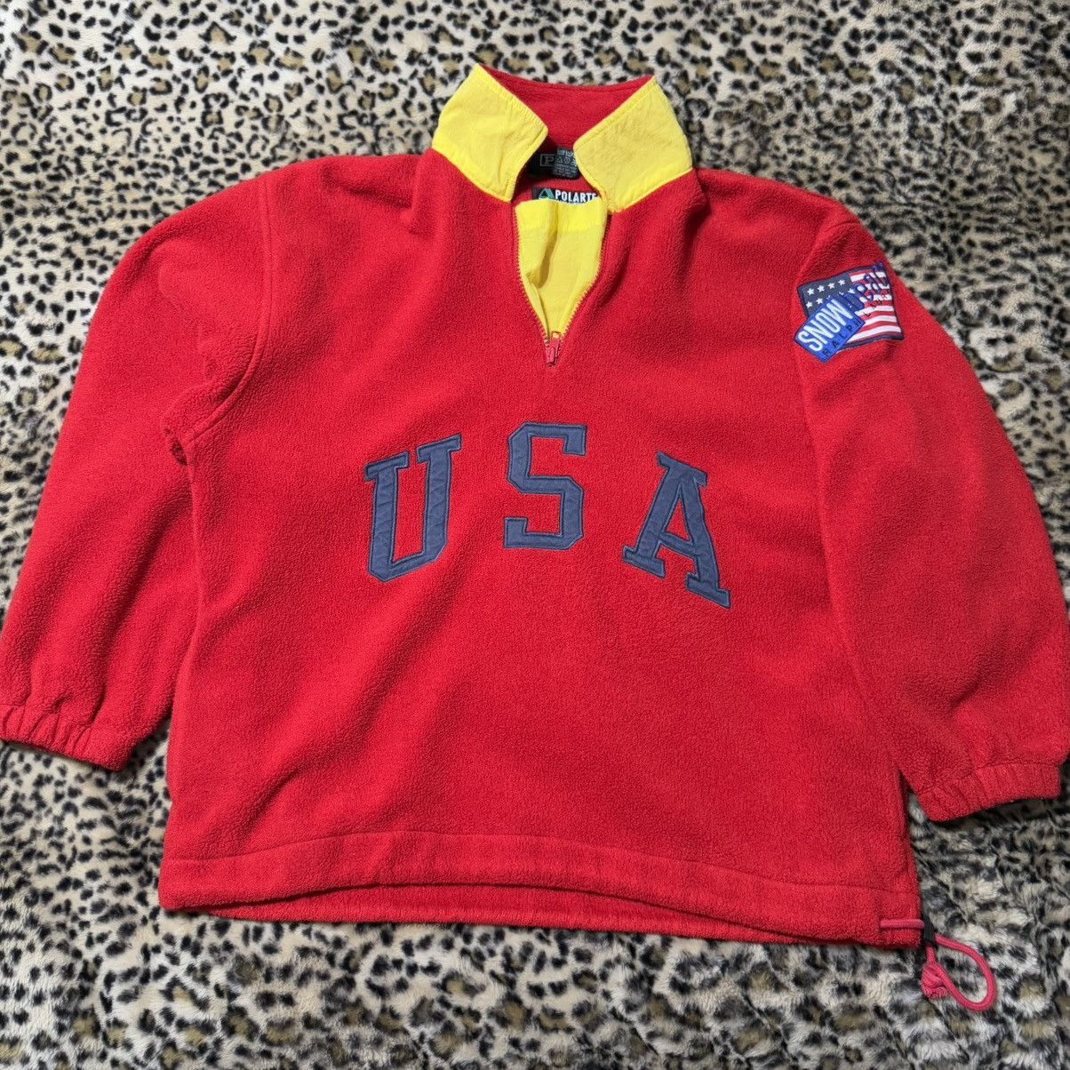 Polo Ralph Lauren 90s Polo Ralph Lauren Red USA Fleece Quarter Zip Sweatshirt Size L / US 10 / IT 46 - 4 Thumbnail