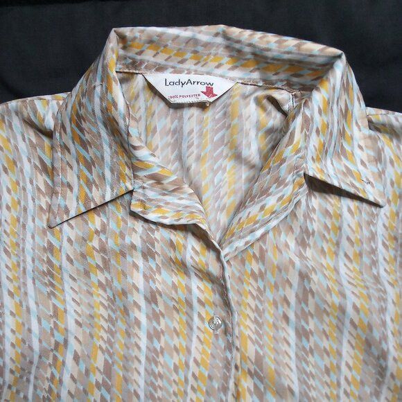 Arrow × Vintage Vintage 70s Lady Arrow Stripes Pattern Polyester Disco Shirt Size M / US 6-8 / IT 42-44 - 1 Thumbnail