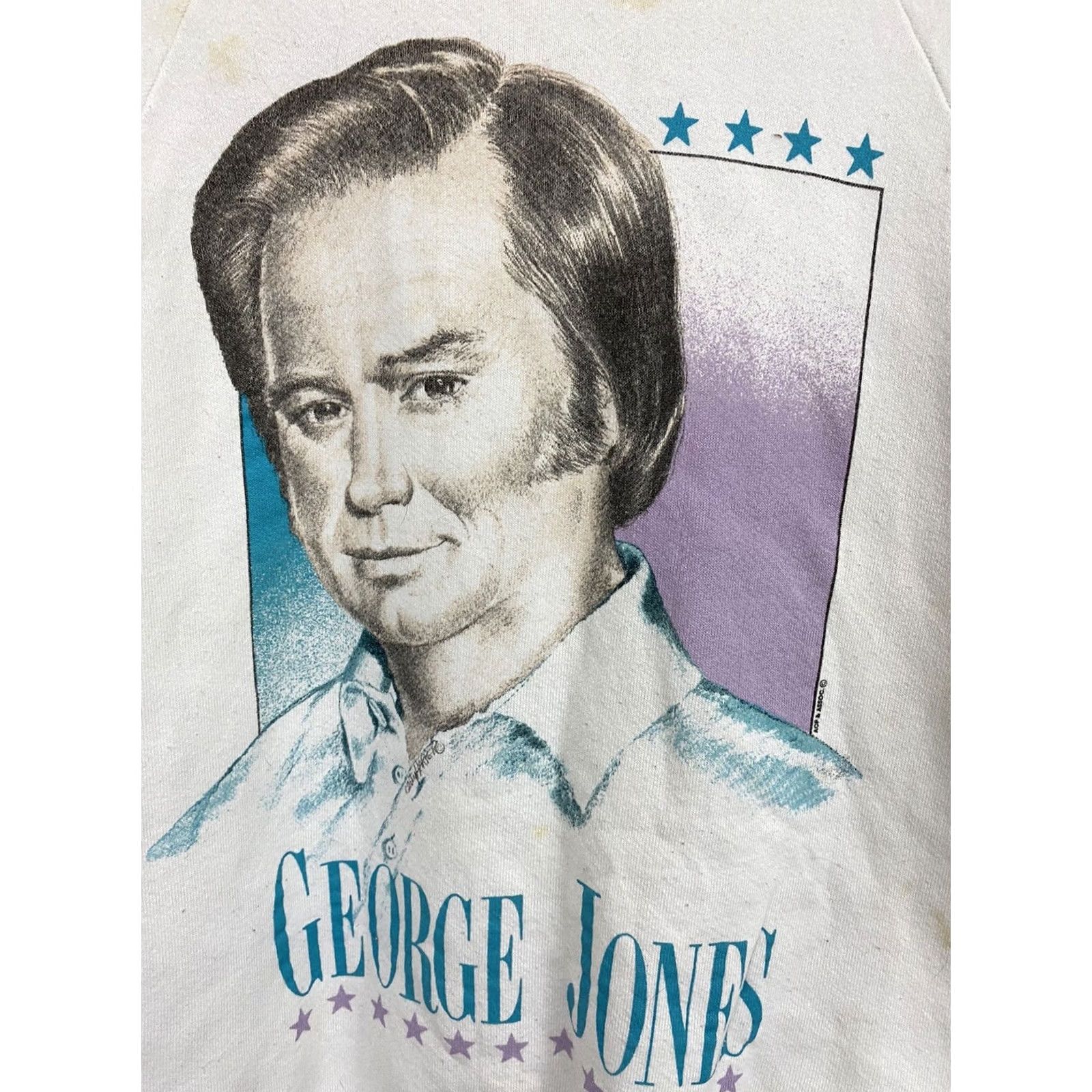 Fruit Of The Loom VTG George Jones Country Music Big Face Portrait Raglan Crewneck Sweatshirt L Mens White/Cream Crewneck Raglan Swing 90s Fan Gift Size US L / EU 52-54 / 3 - 2 Thumbnail