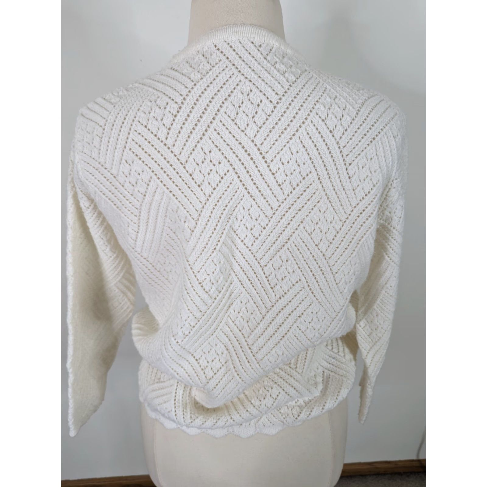 Vintage VINTAGE White Cable-Knit Cardigan Sweater XL Women Size XL / US 12-14 / IT 48-50 - 3 Thumbnail