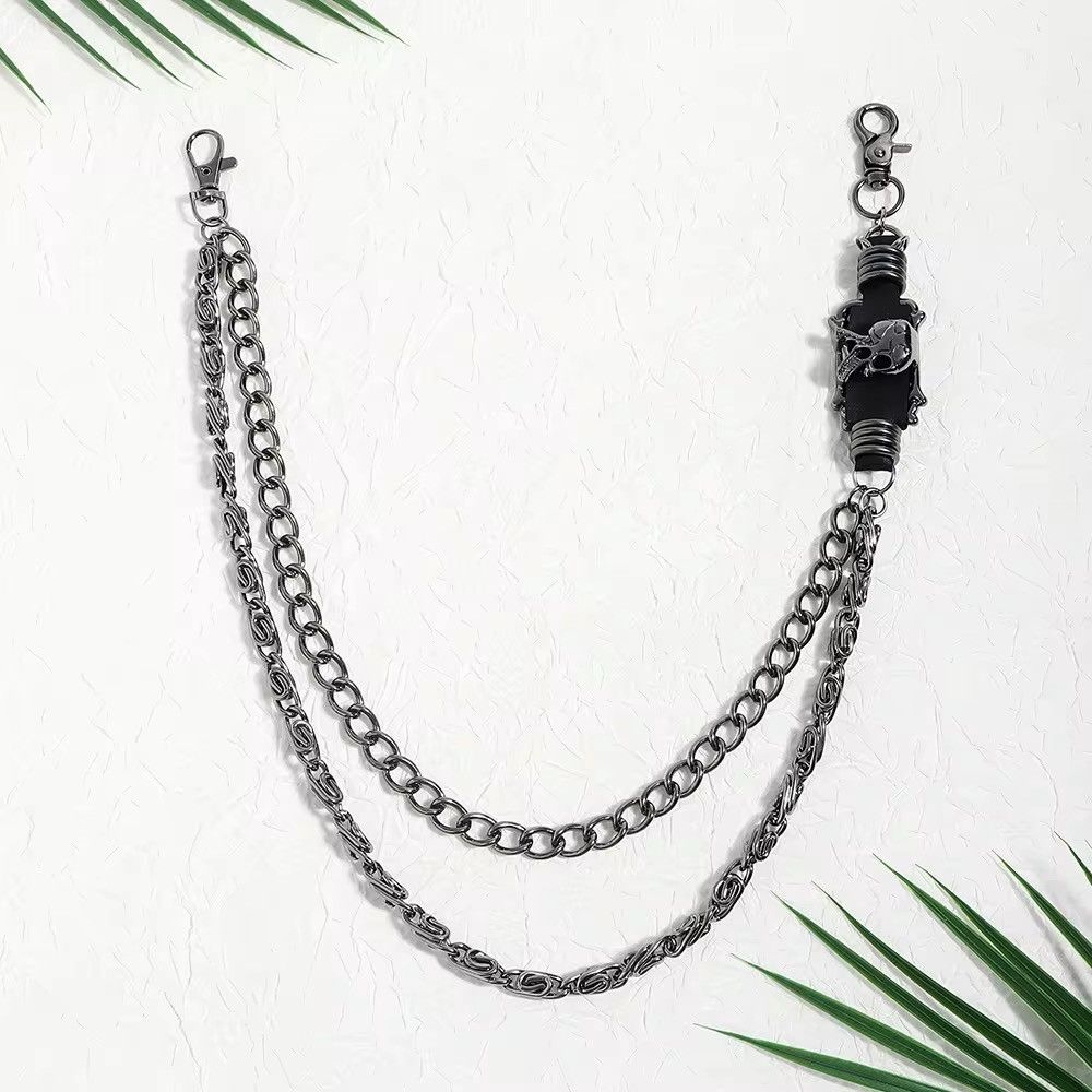 Jewelry Dark Skull Double Layers Pants Skeleton Chain Size ONE SIZE - 4 Thumbnail