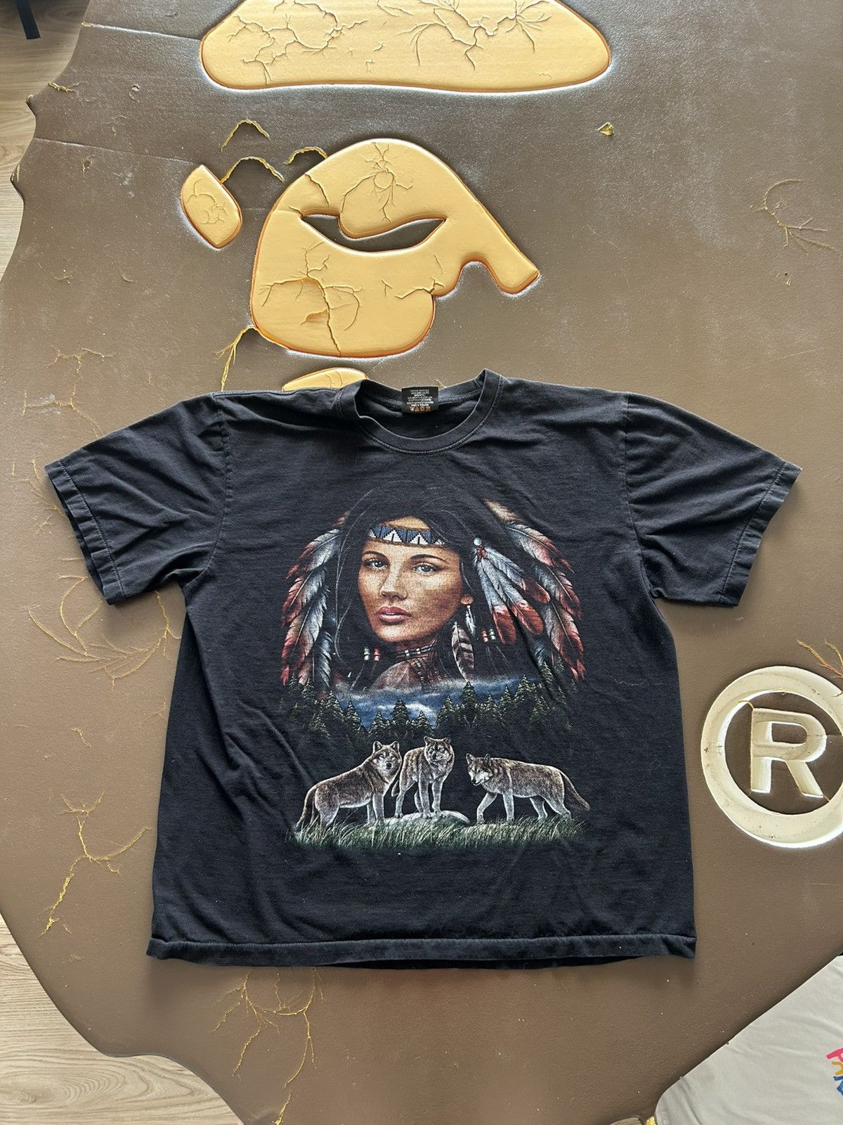 Vintage Vintage Native Woman And Wolves Nature Biker Tee Size US XL / EU 56 / 4 - 1 Thumbnail