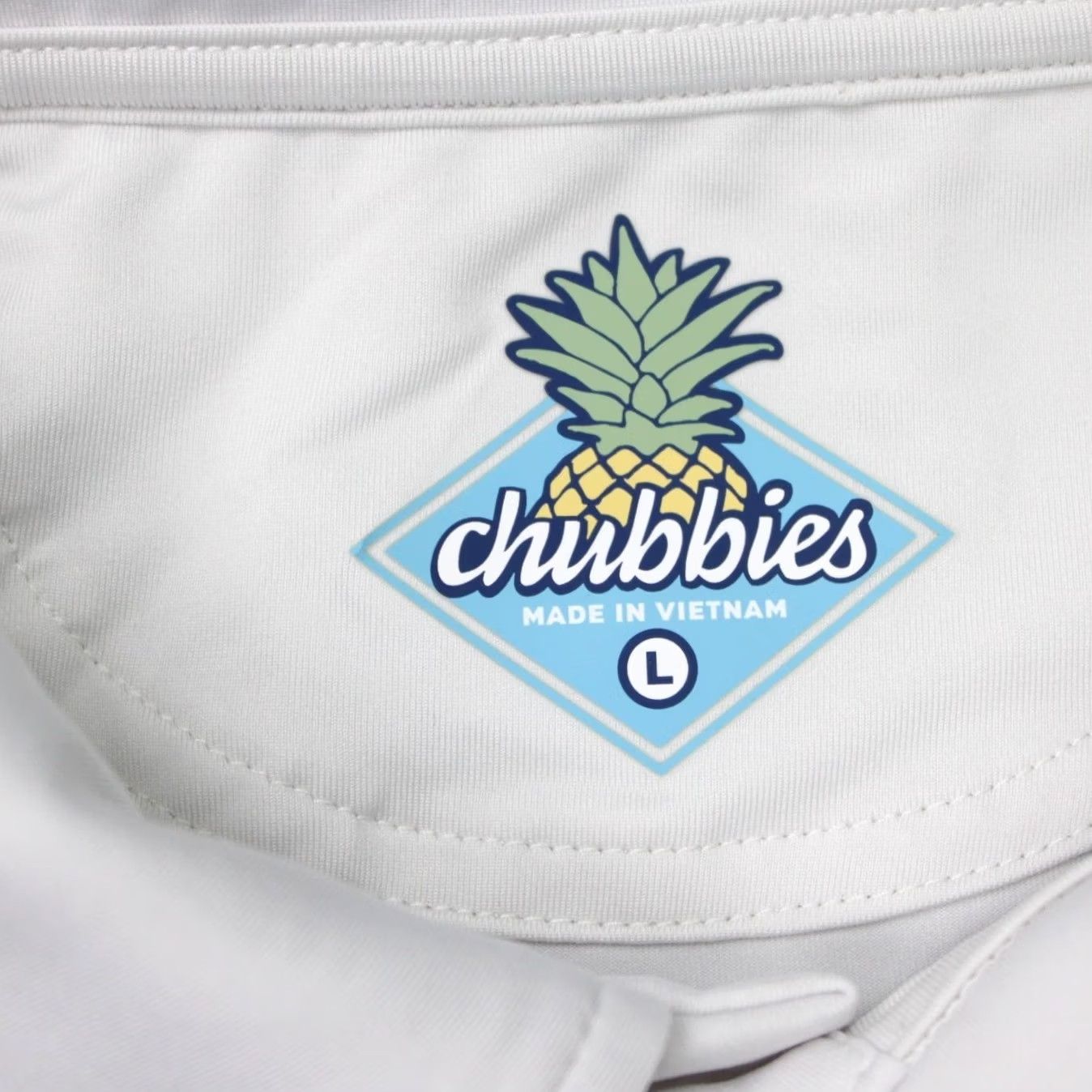 Chubbies Chubbies Polo Shirt Mens Large White/Blue Polyester Bamboo Stretch S/S Pullover Polo Shirt Ladies? Size US L / EU 52-54 / 3 - 7 Thumbnail