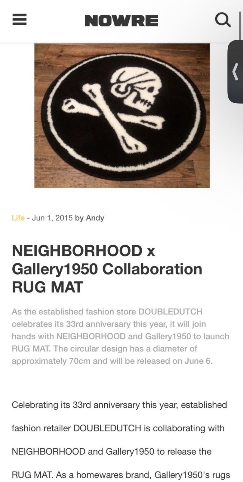 Neighborhood NEIGHBORHOOD x DOUBLEDUTCH x Gallery 1950 Rug Mat G1950 Nbhd Size ONE SIZE - 5 Thumbnail