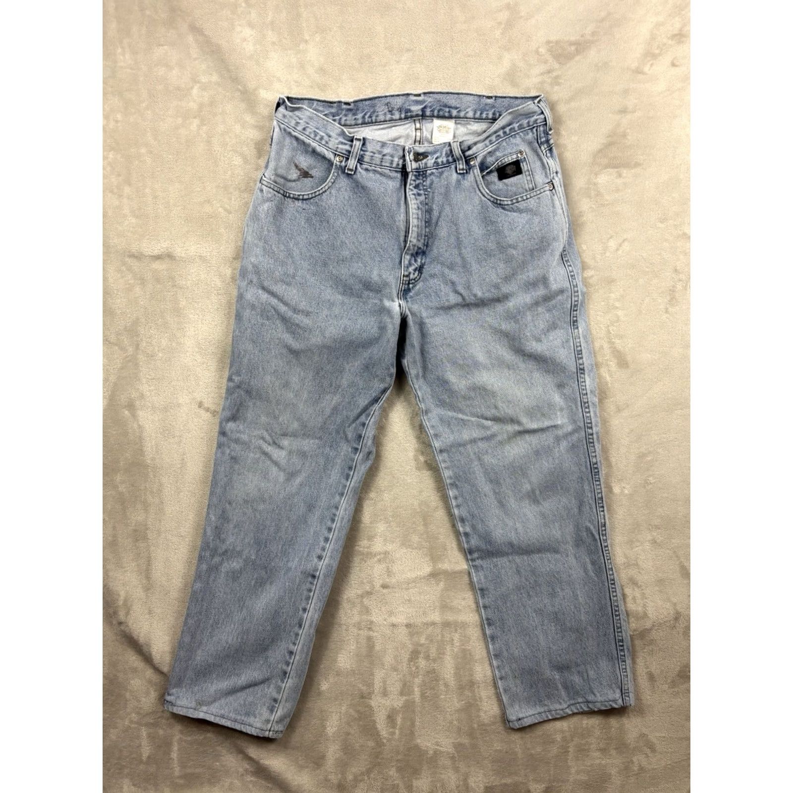Harley Davidson Harley-Davidson Jeans Mens Relaxed Fit Straight Leg Light Wash Denim Size 36x32 Jeans Regular 5-Pocket Design Blue Motorcycle Biker Mens Size US 36 / EU 52 - 2 Thumbnail