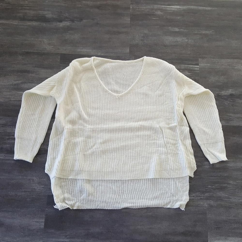 Designer White High Low Sweater Long Sleeve Size ONE SIZE - 3 Thumbnail