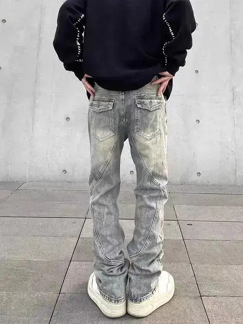Japanese Brand × Jean Retro distressed yellow mud-dyed straight-leg zipper jeans Size US 32 / EU 48 - 2 Thumbnail