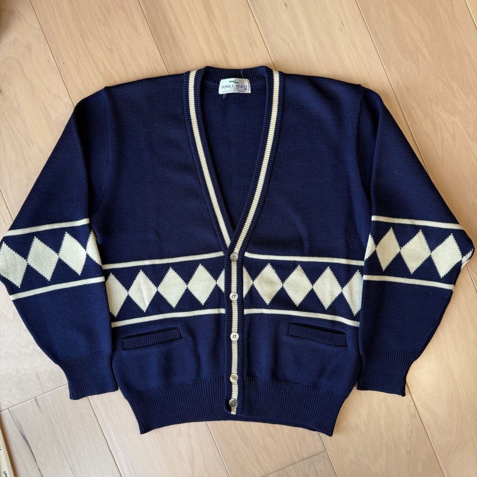 Other Vintage Pebble Beach Cardigan M Blue Wool Argyle Diamond 80s Size US M / EU 48-50 / 2 - 2 Thumbnail