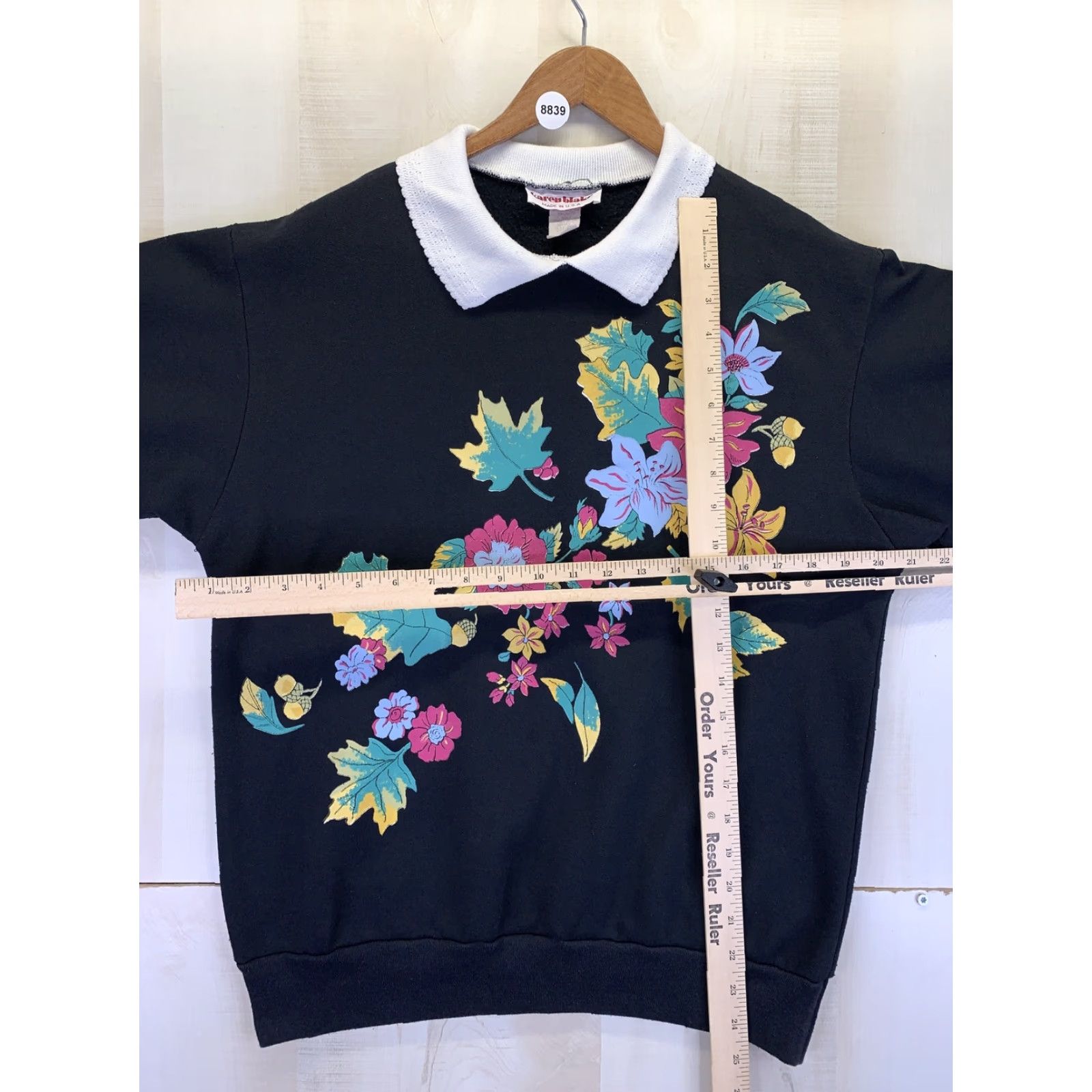 Vintage VINTAGE 1990s Black Bright Floral Graphic Collared Grandma Sweatshirt Womens M- Shirt Size M / US 6-8 / IT 42-44 - 2 Thumbnail